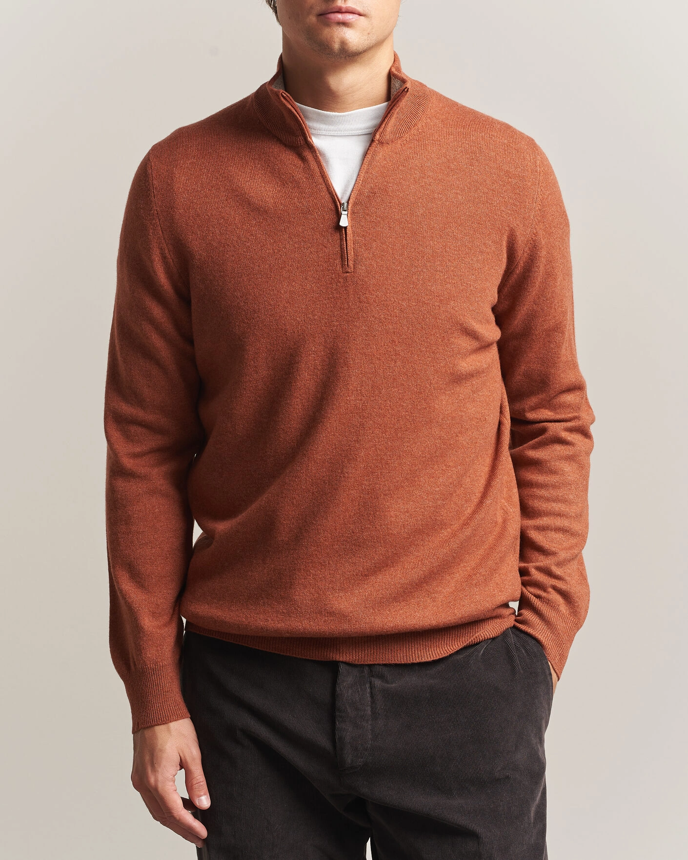 Herr | Tröjor | Gran Sasso | Wool/Cashmere Half Zip Rust Orange