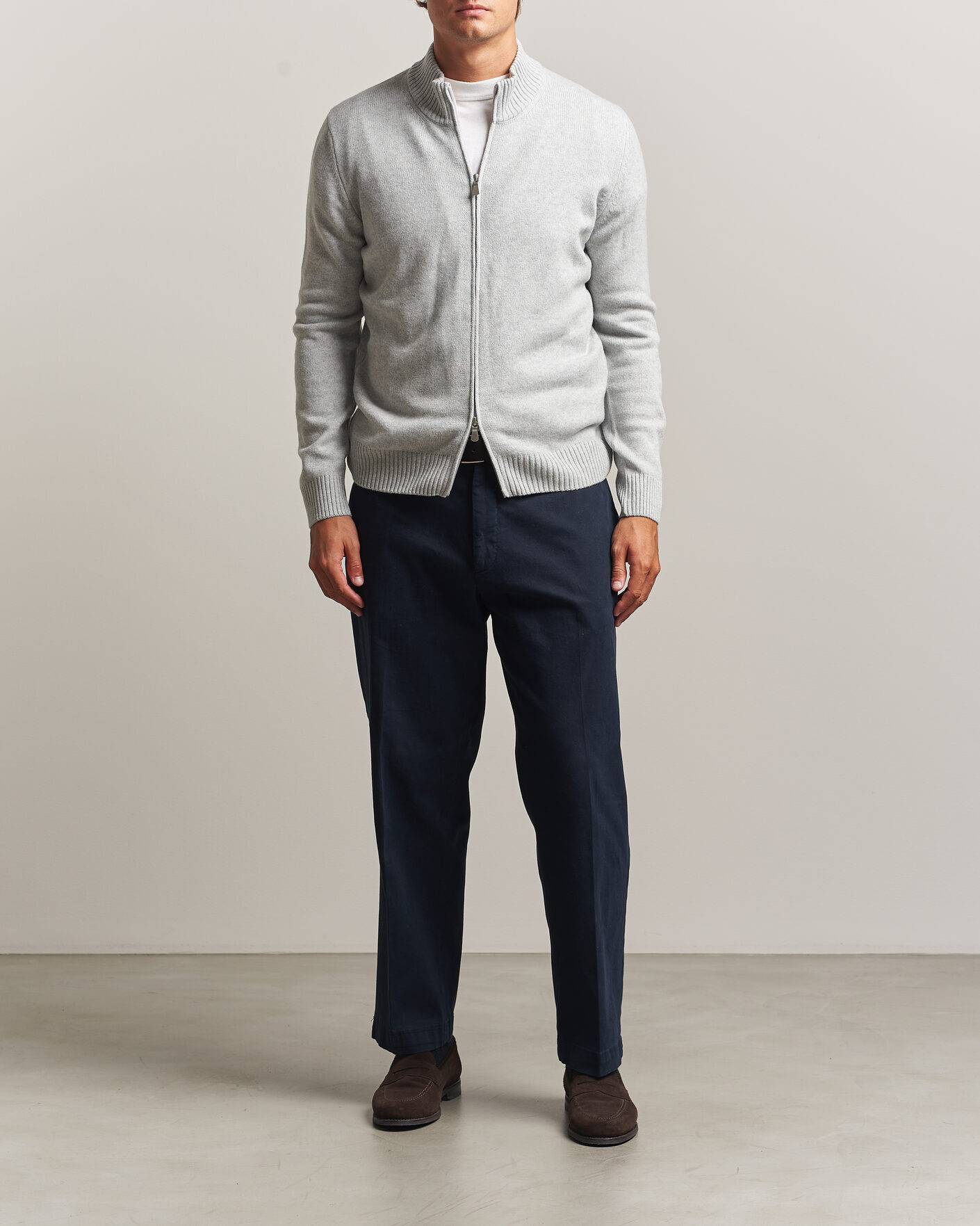 Herr | Tröjor | Gran Sasso | Wool/Cashmere Full Zip Light Grey Melange