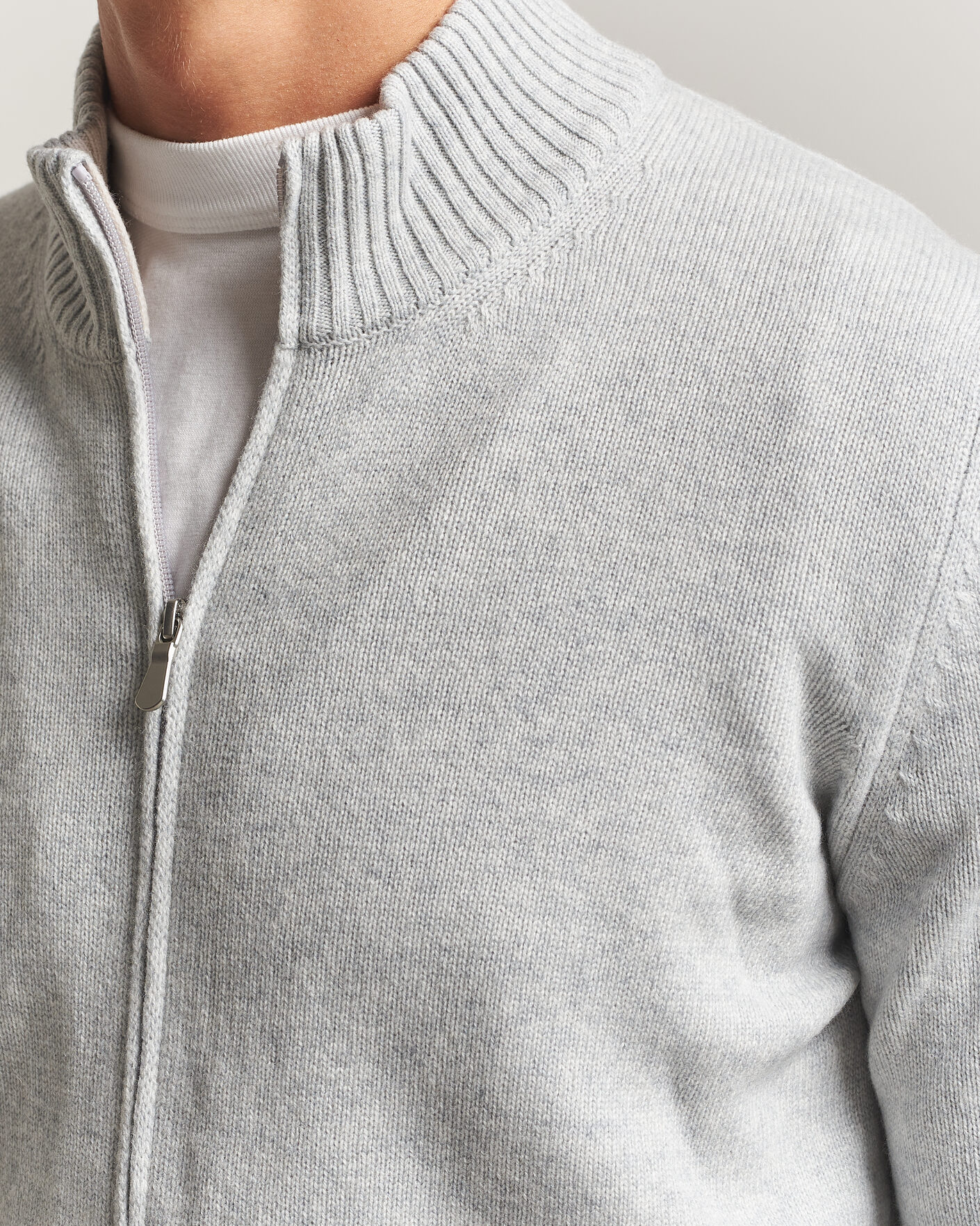 Herr | Tröjor | Gran Sasso | Wool/Cashmere Full Zip Light Grey Melange