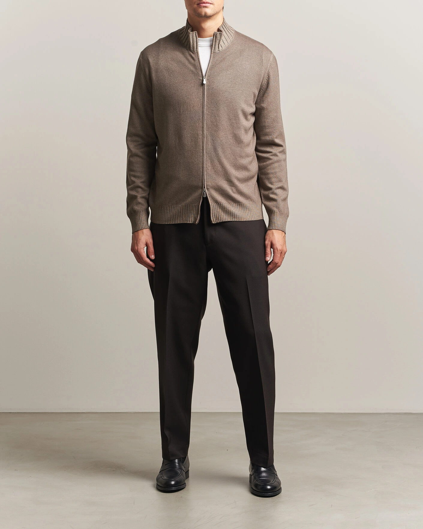 Herr | Tröjor | Gran Sasso | Wool/Cashmere Washed Full Zip Brown Melange
