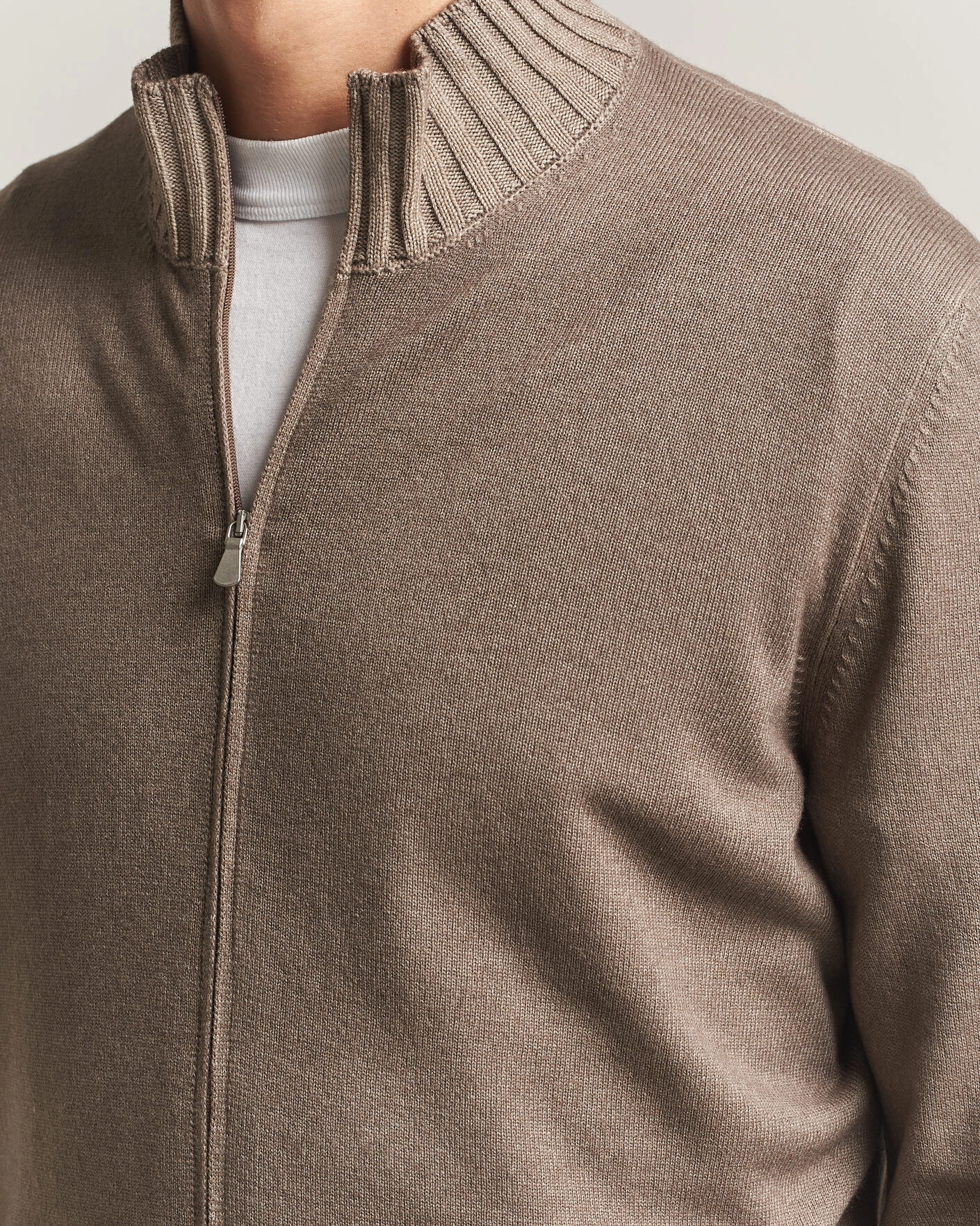 Herr | Tröjor | Gran Sasso | Wool/Cashmere Washed Full Zip Brown Melange