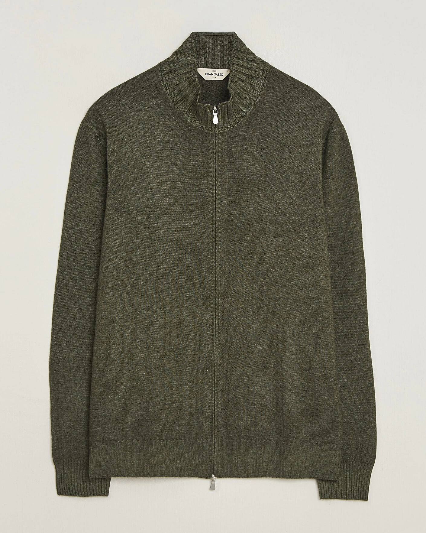 Herr | Tröjor | Gran Sasso | Wool/Cashmere Washed Full Zip Olive Melange