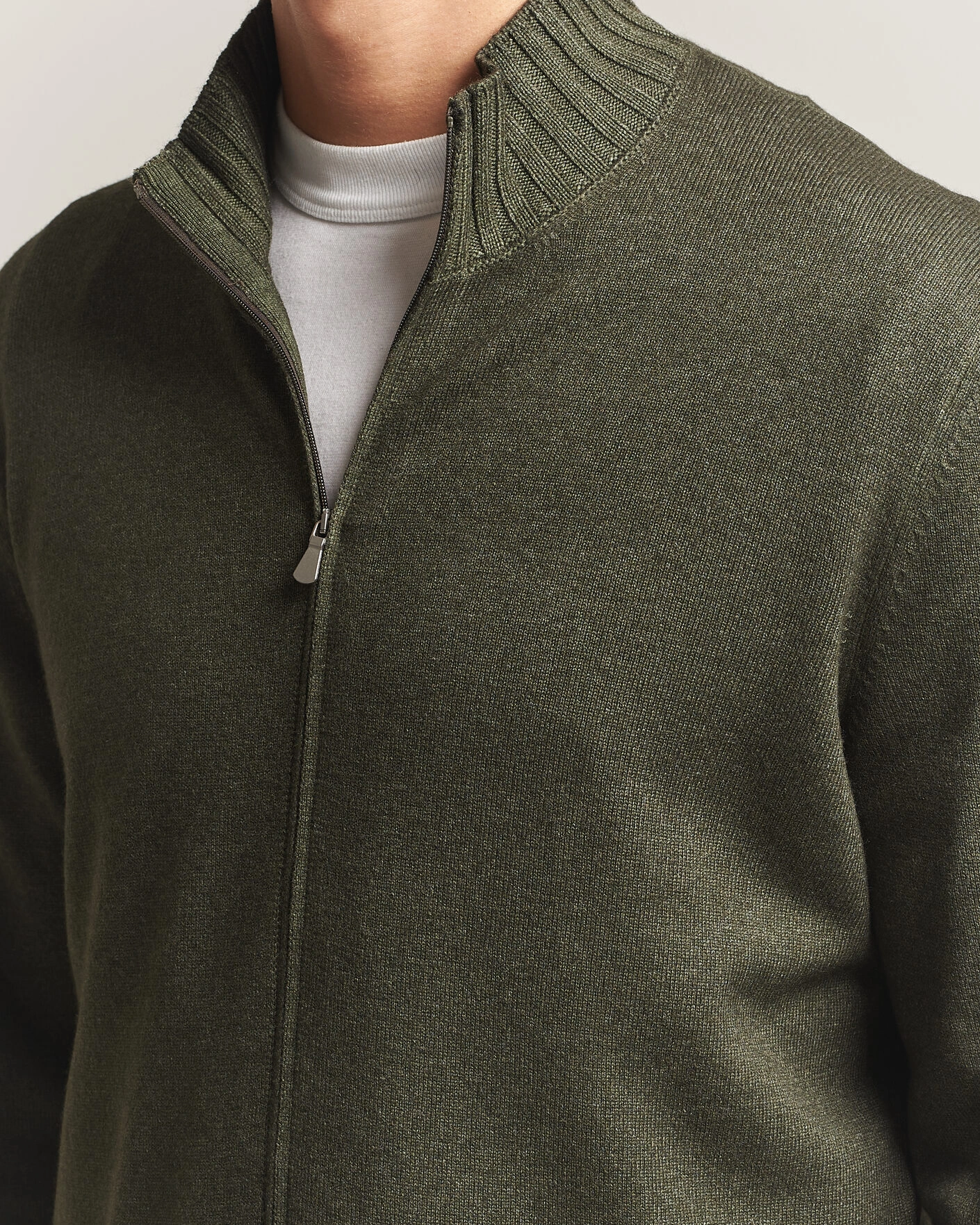 Herr | Tröjor | Gran Sasso | Wool/Cashmere Washed Full Zip Olive Melange