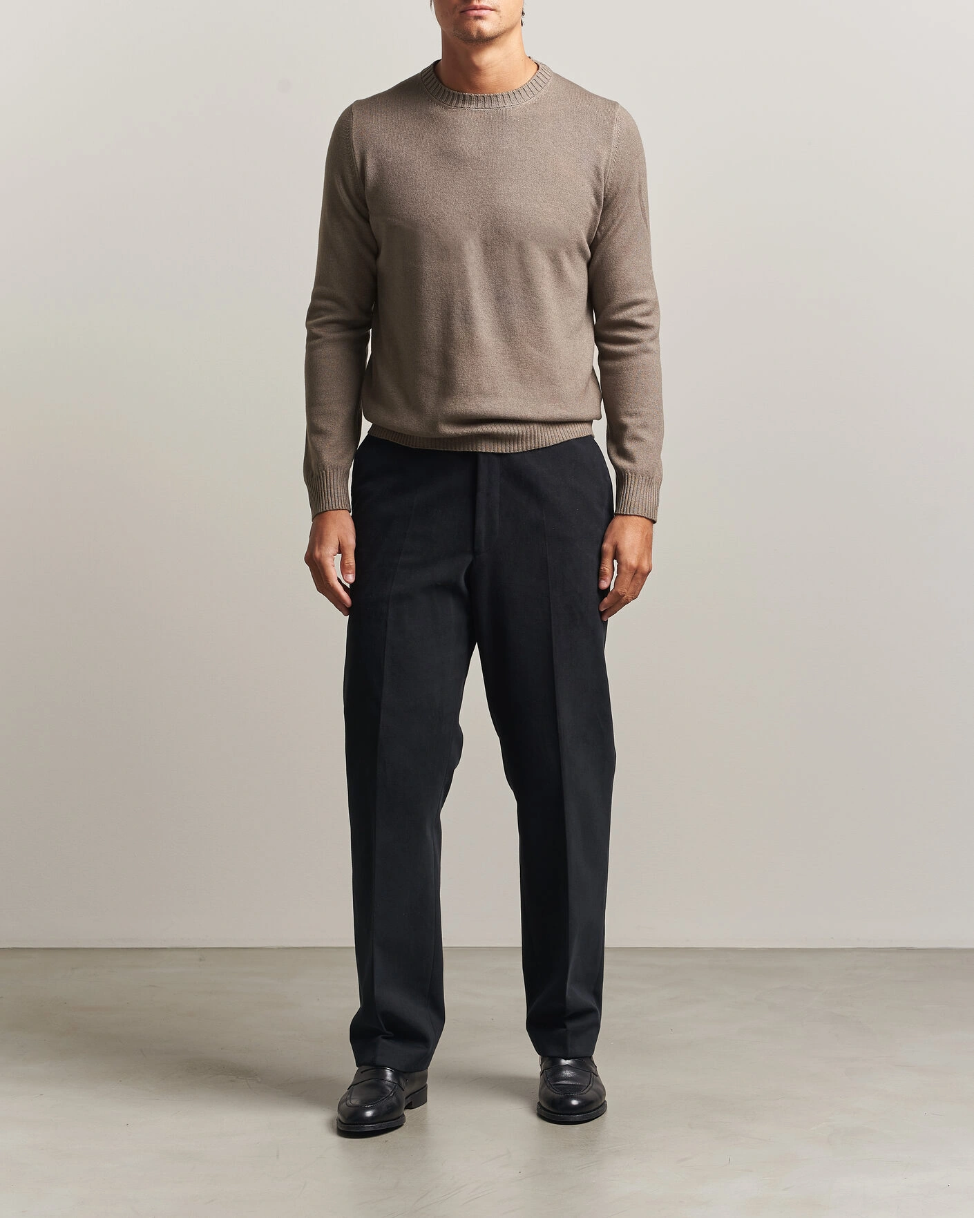 Herr | Tröjor | Gran Sasso | Wool/Cashmere Washed Crew Neck Brown Melange