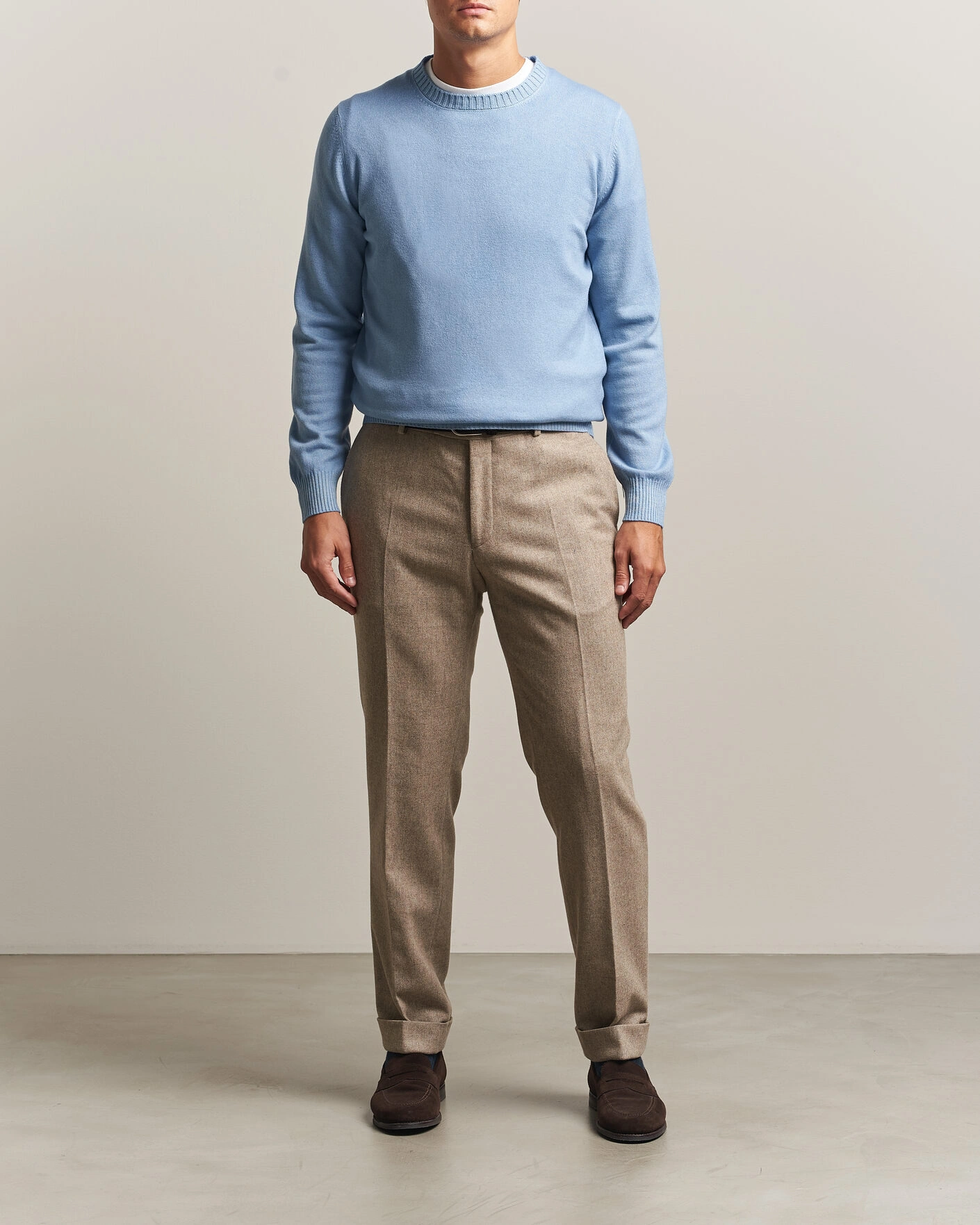 Herr | Tröjor | Gran Sasso | Wool/Cashmere Washed Crew Neck Blue Melange