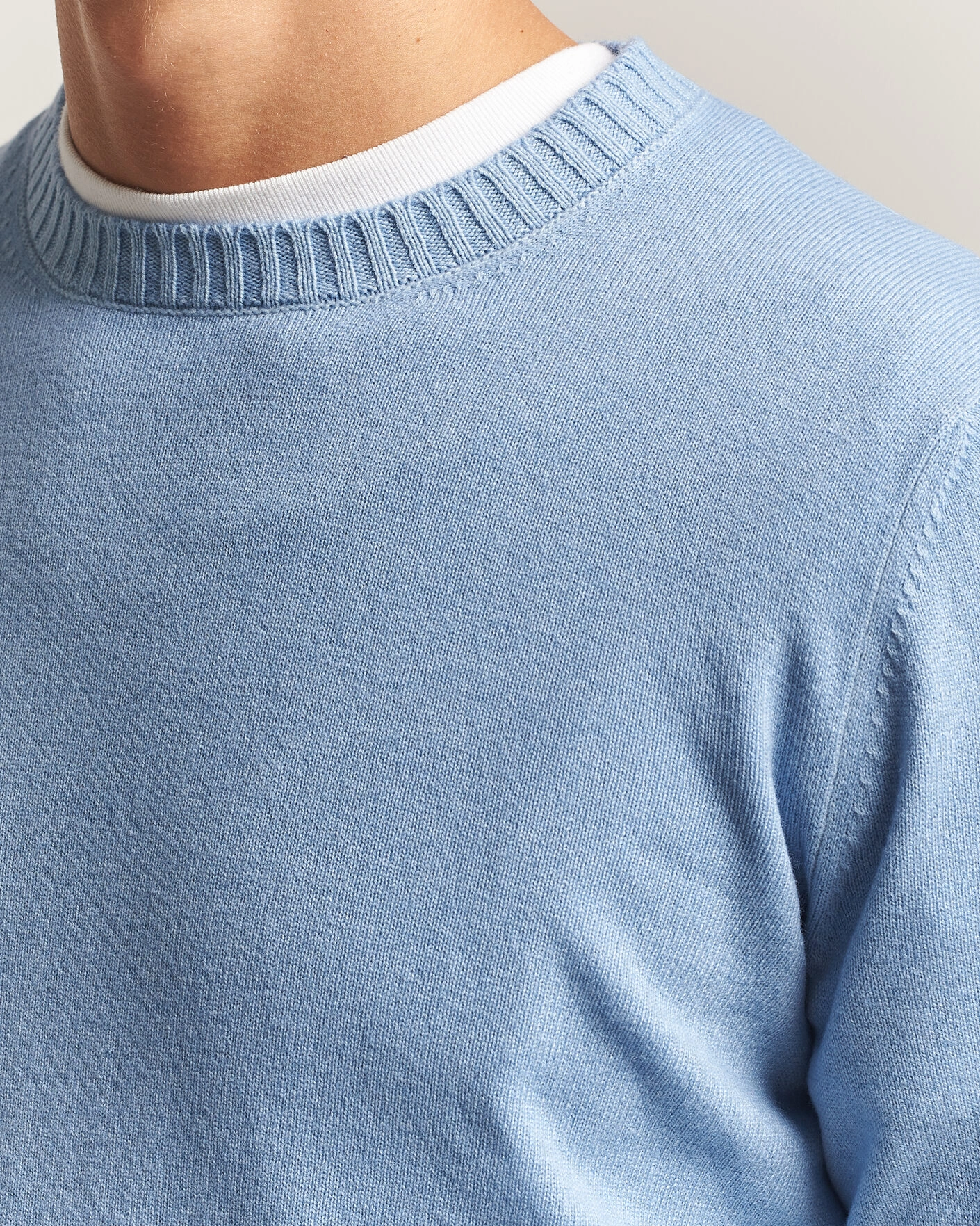 Herr | Tröjor | Gran Sasso | Wool/Cashmere Washed Crew Neck Blue Melange