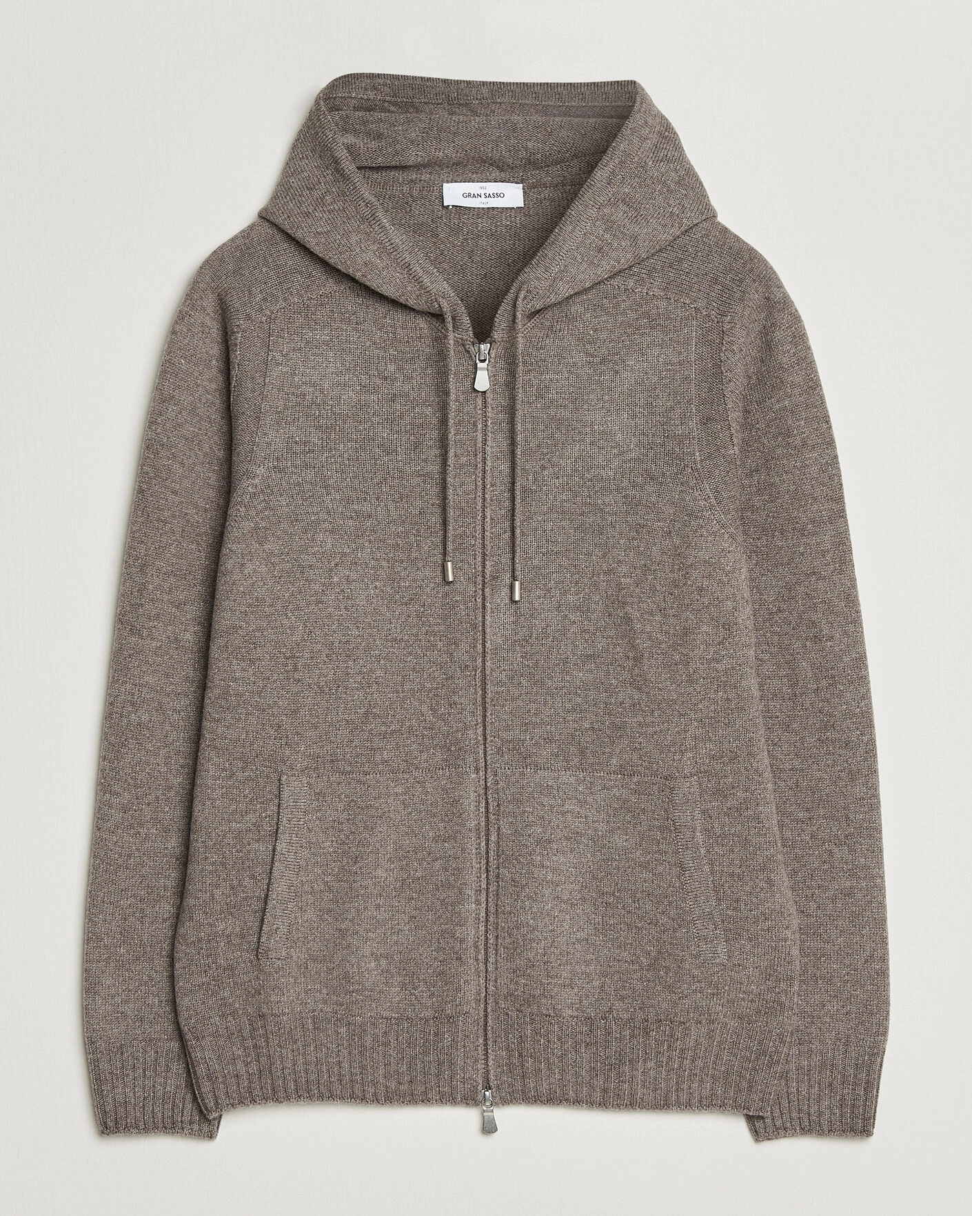 Herr | Tröjor | Gran Sasso | Full Zip Wool Hoodie Taupe Melange