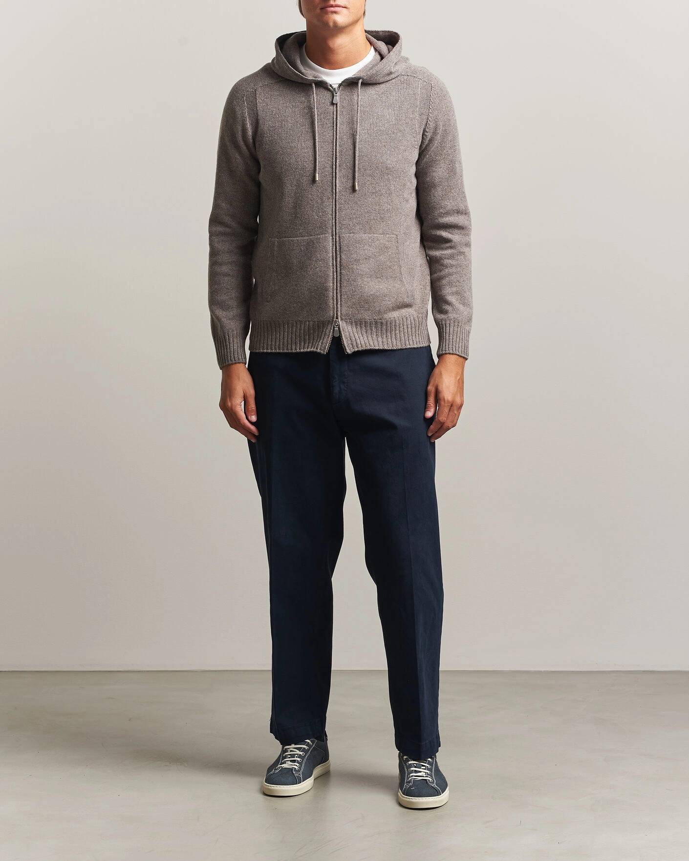 Herr | Tröjor | Gran Sasso | Full Zip Wool Hoodie Taupe Melange