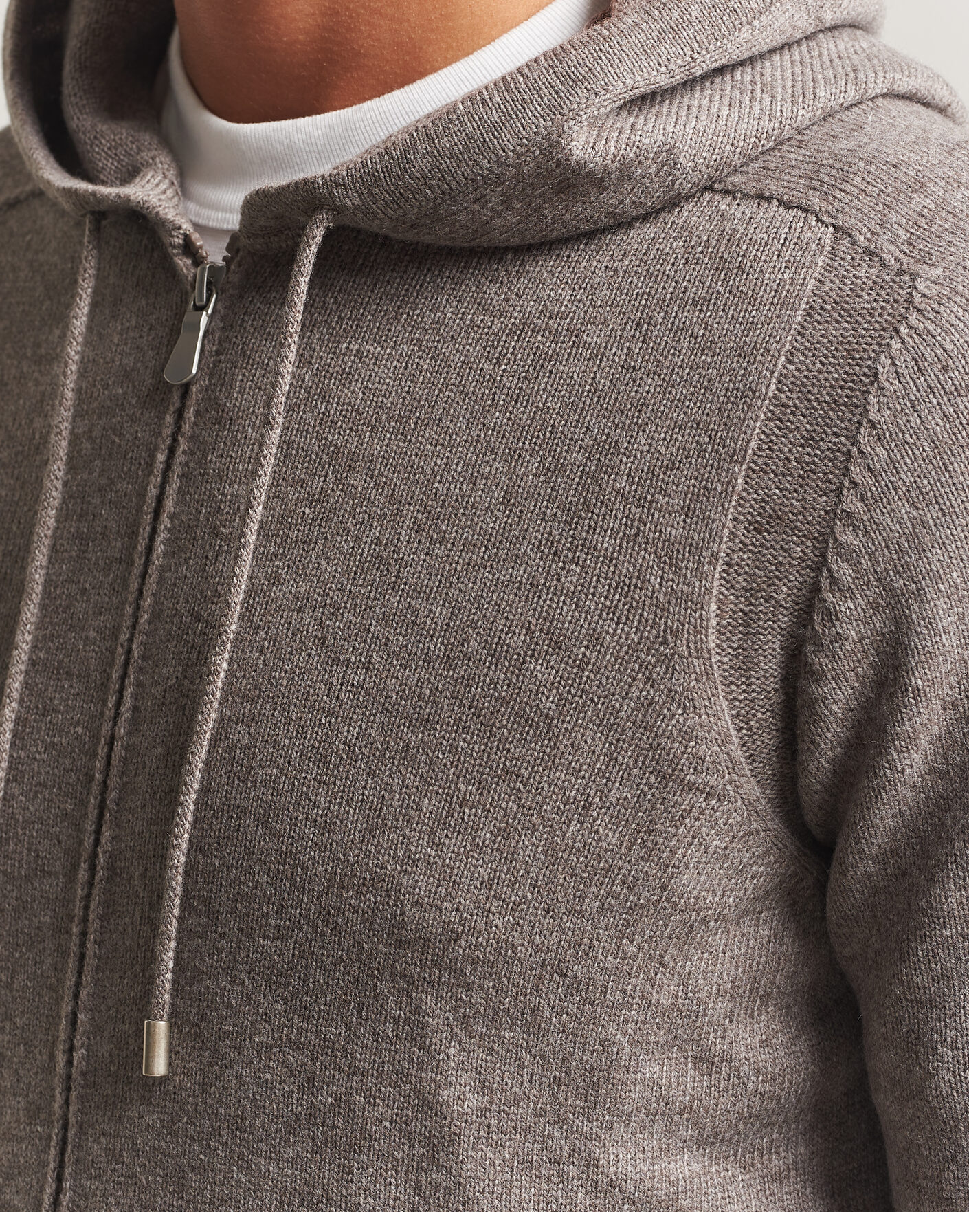 Herr | Tröjor | Gran Sasso | Full Zip Wool Hoodie Taupe Melange