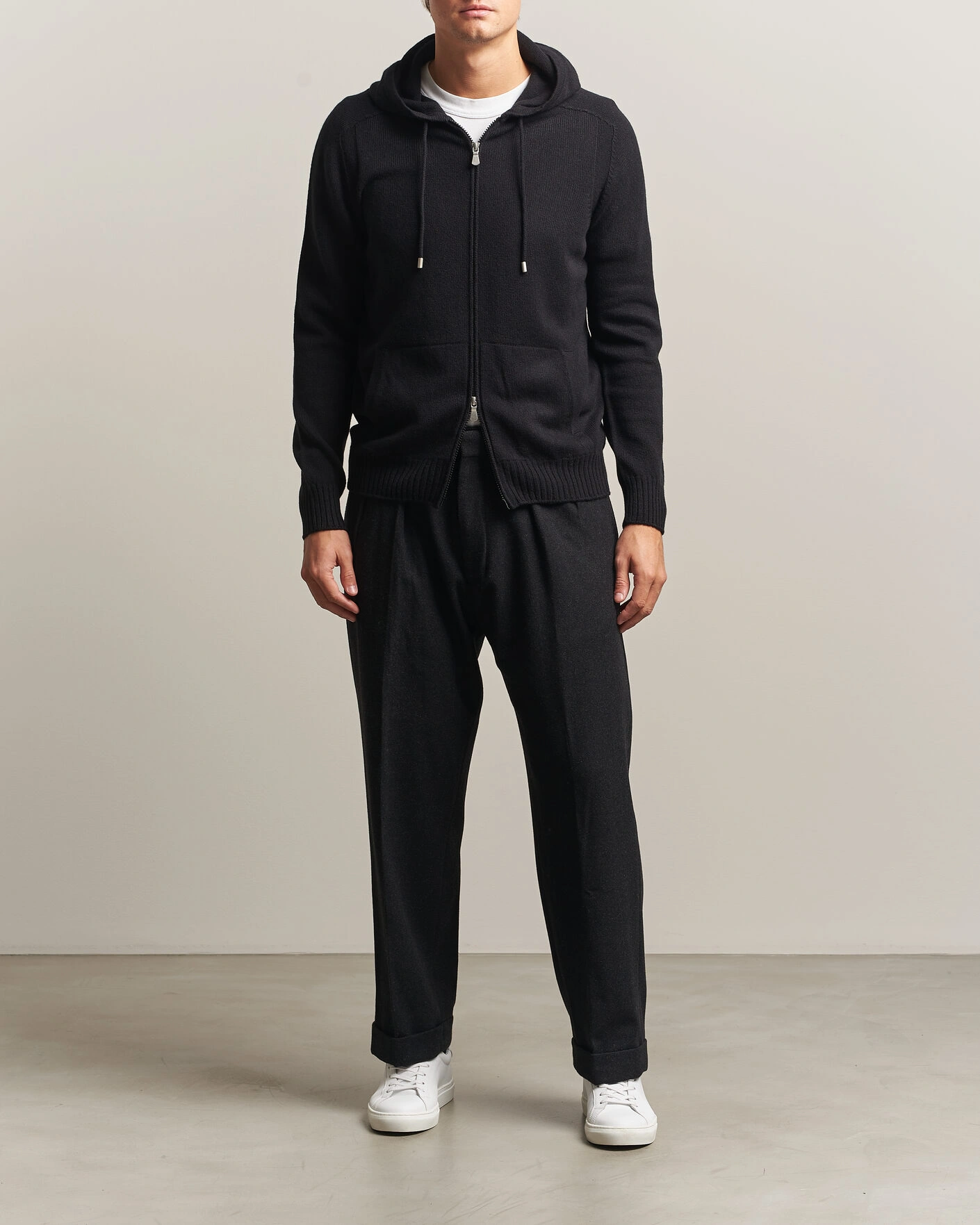 Herr | Tröjor | Gran Sasso | Full Zip Wool Hoodie Black