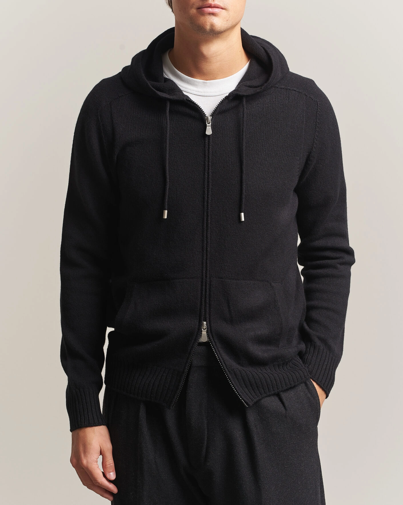 Herr | Tröjor | Gran Sasso | Full Zip Wool Hoodie Black