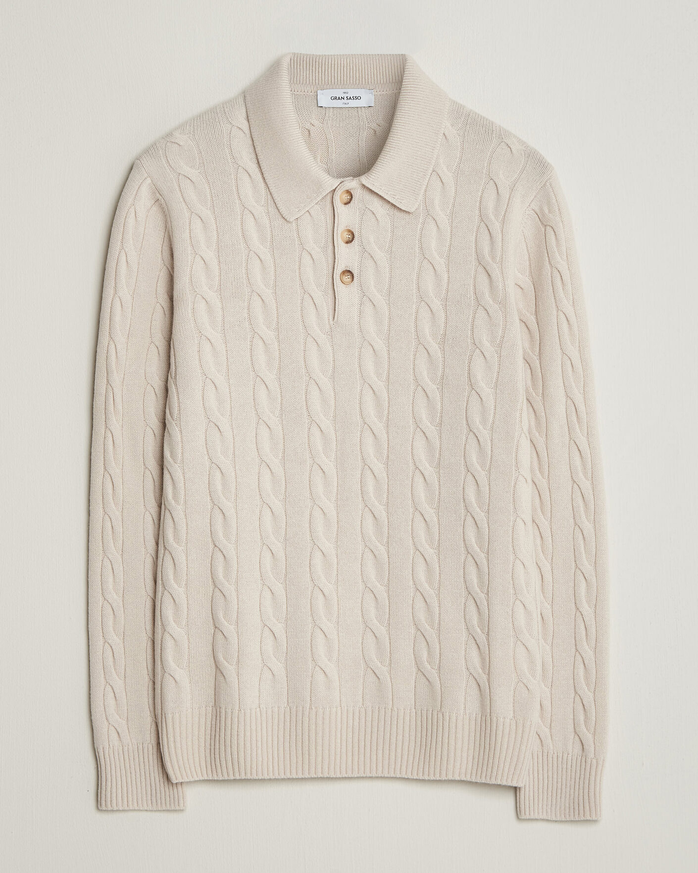 Herr | Tröjor | Gran Sasso | Wool/Cashmere Cable Polo Beige Melange