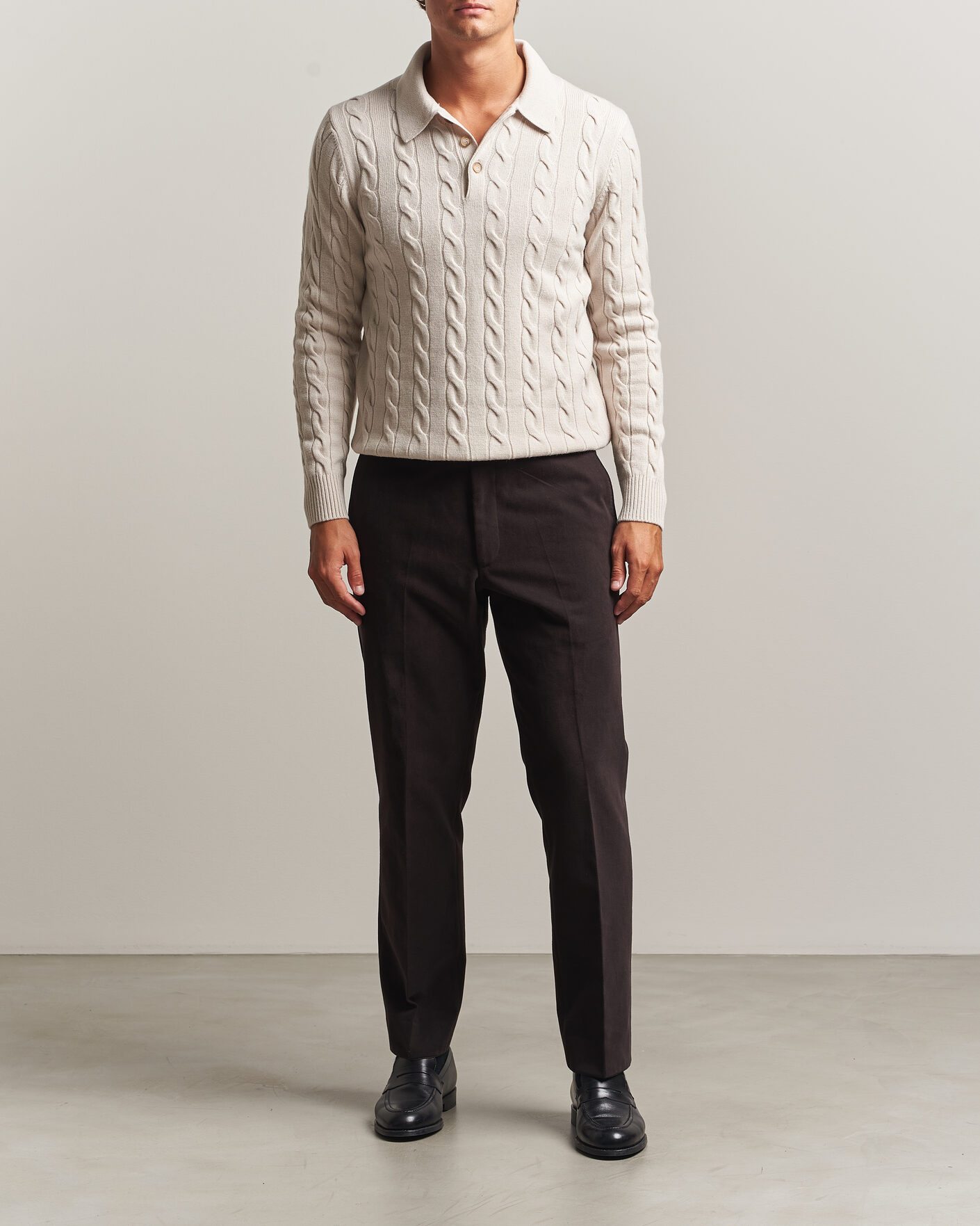Herr | Tröjor | Gran Sasso | Wool/Cashmere Cable Polo Beige Melange