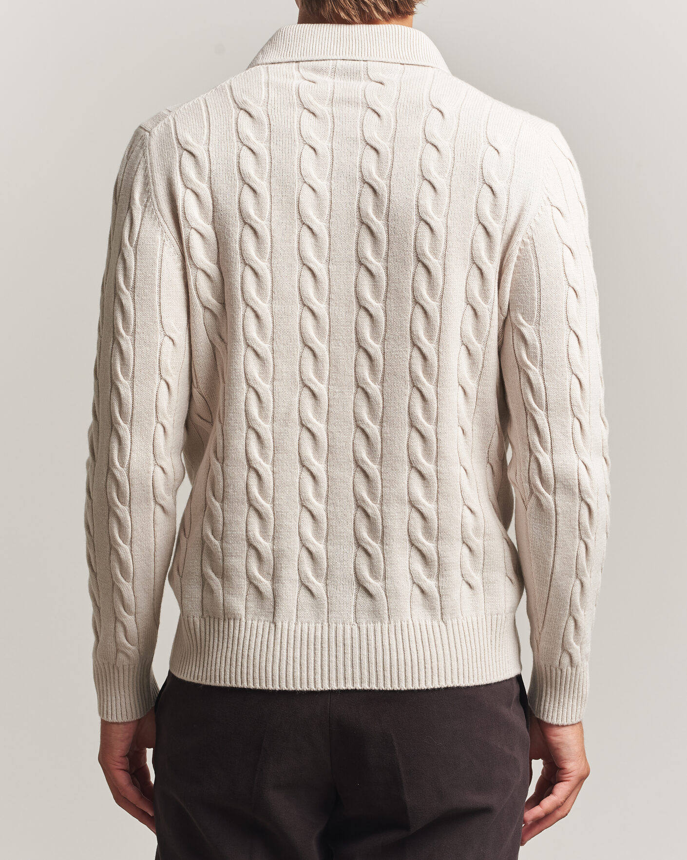 Herr | Tröjor | Gran Sasso | Wool/Cashmere Cable Polo Beige Melange