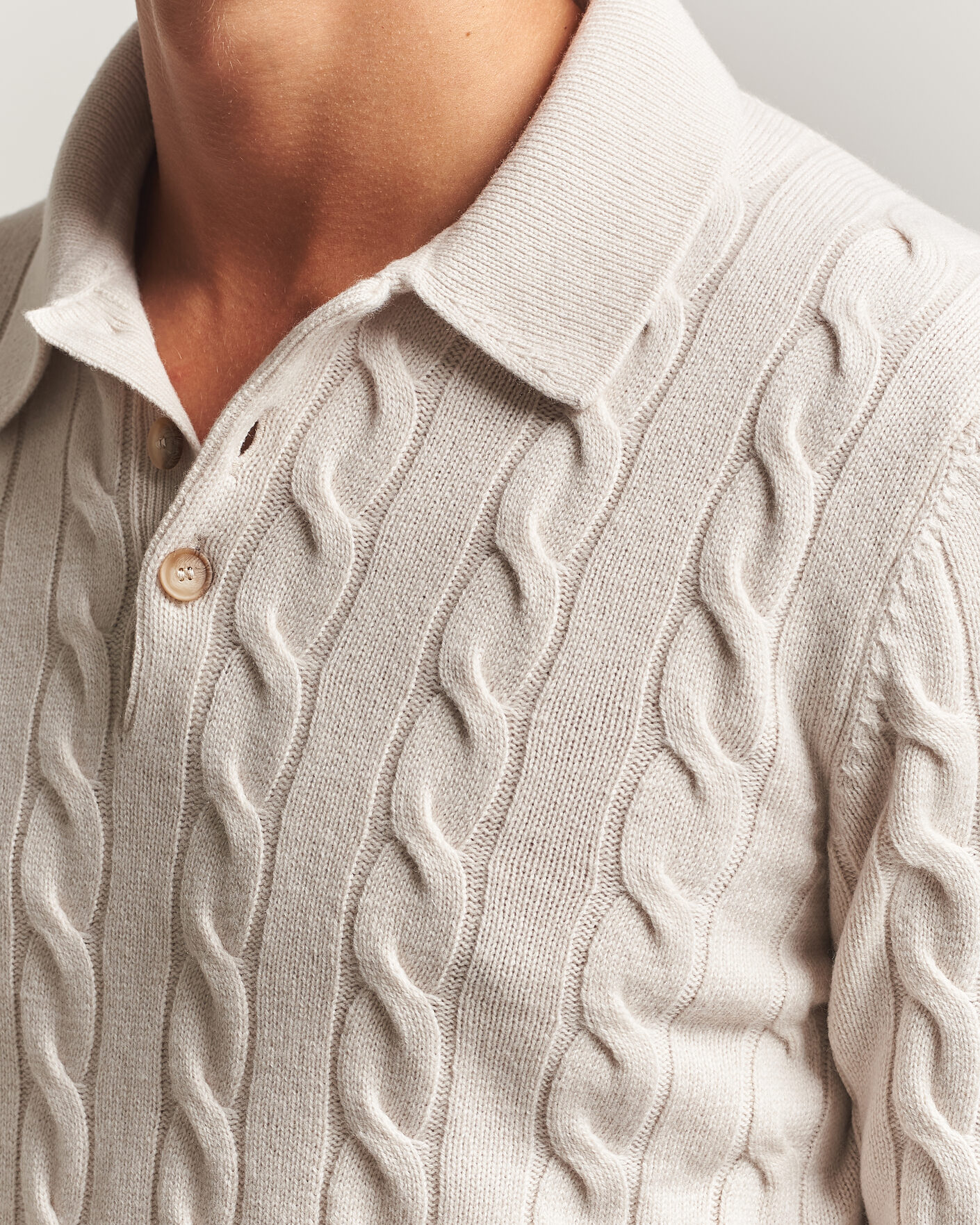Herr | Tröjor | Gran Sasso | Wool/Cashmere Cable Polo Beige Melange