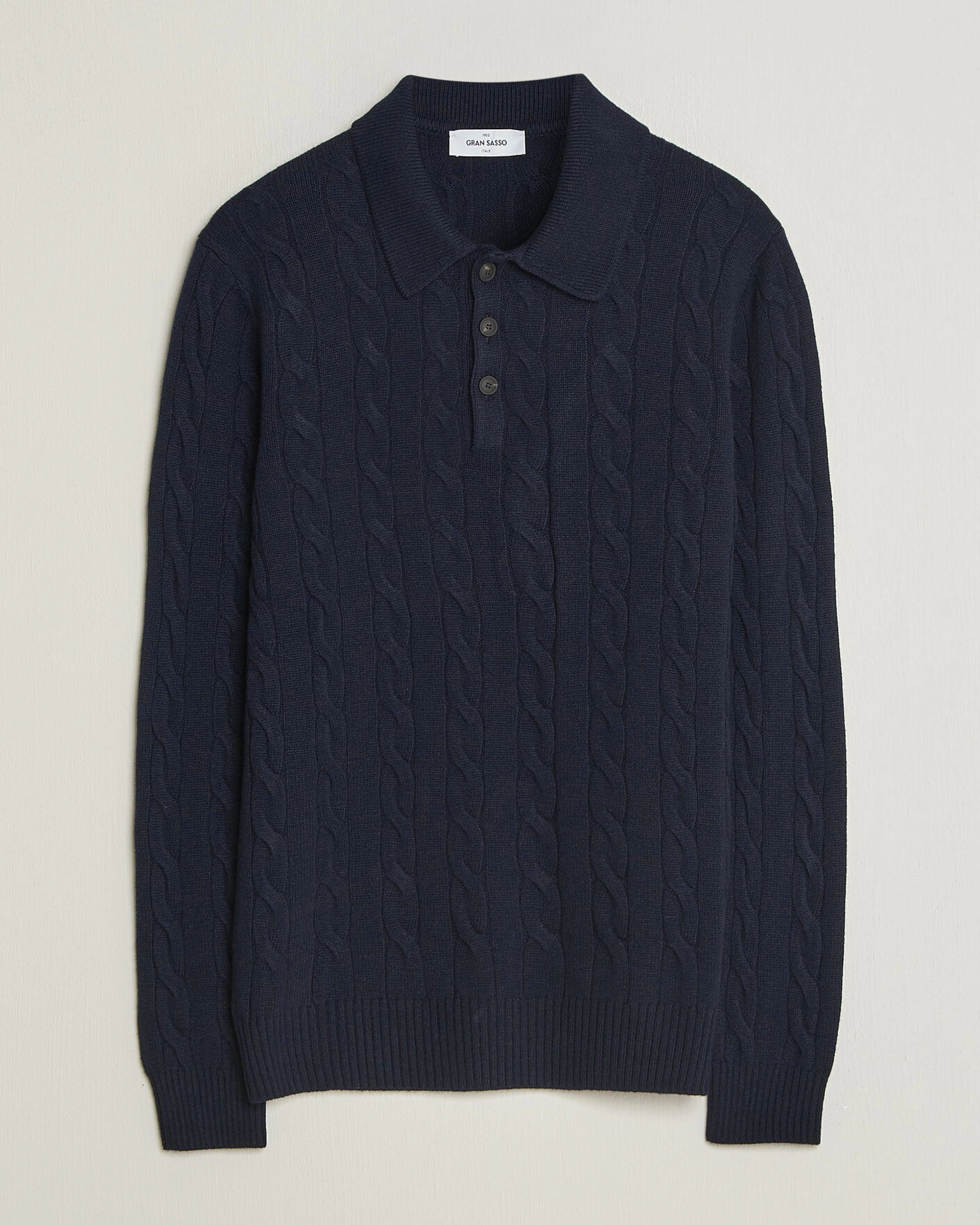 Herr | Tröjor | Gran Sasso | Wool/Cashmere Cable Polo Navy