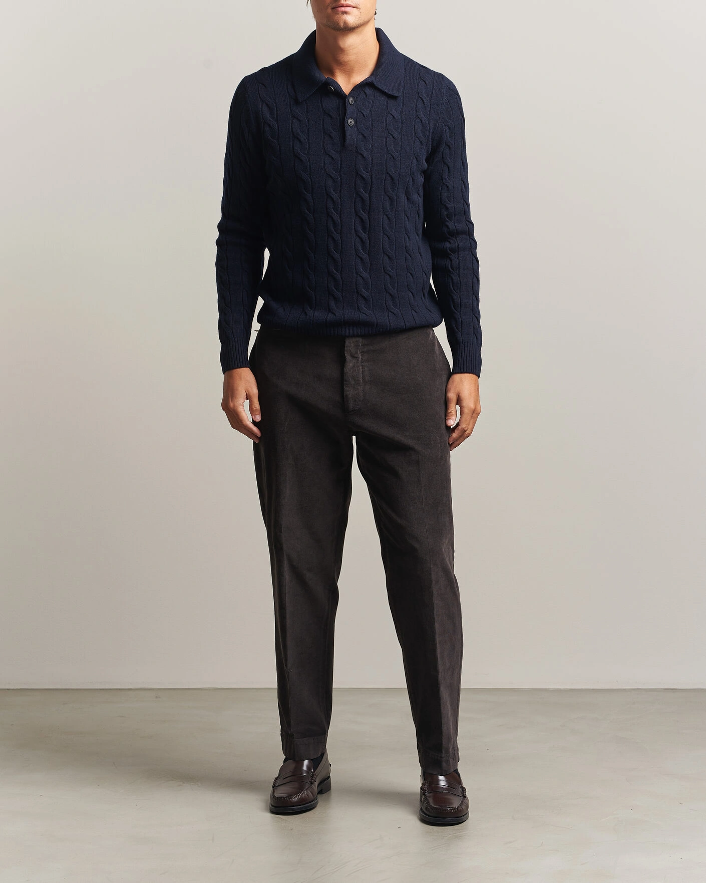 Herr | Tröjor | Gran Sasso | Wool/Cashmere Cable Polo Navy