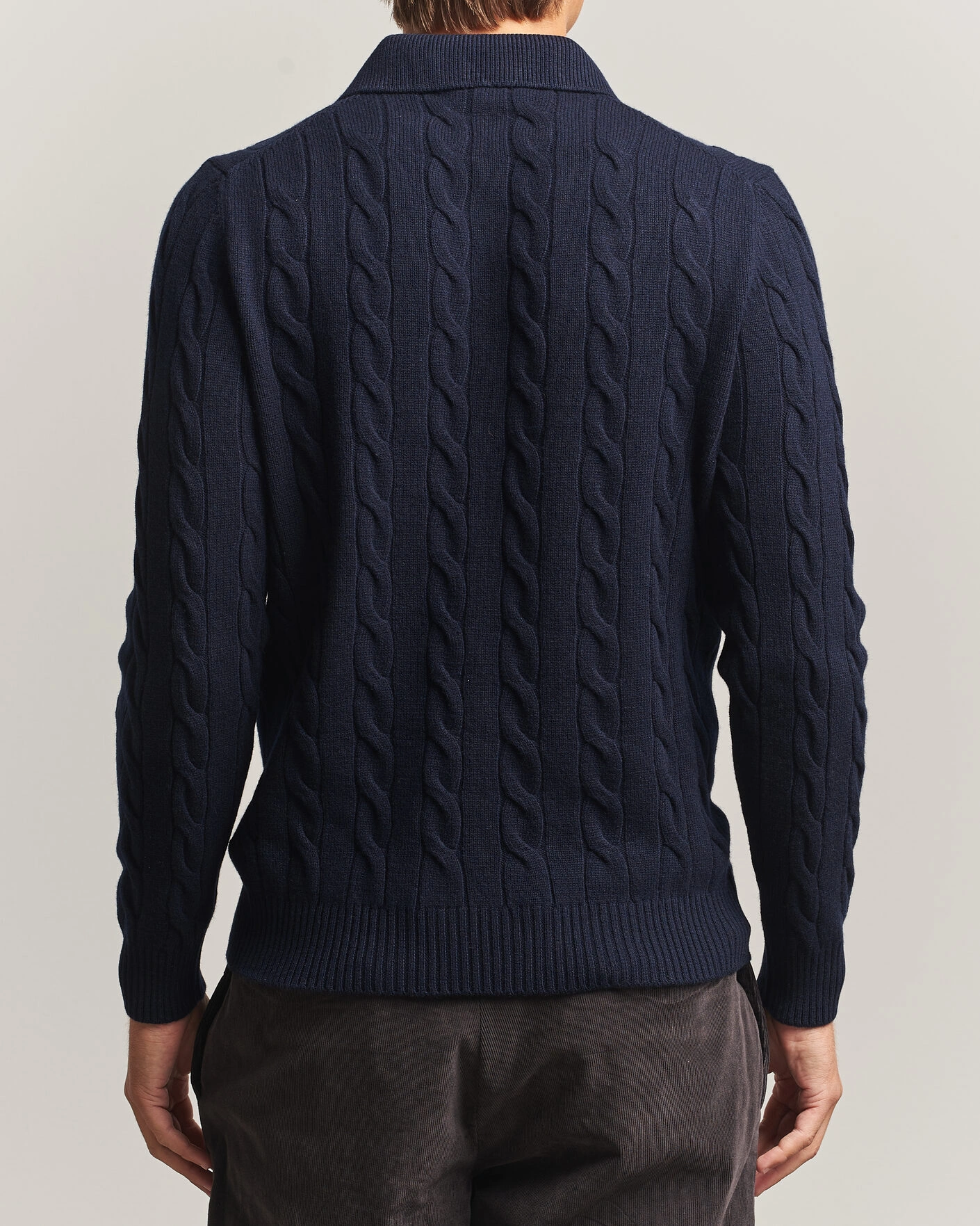 Herr | Tröjor | Gran Sasso | Wool/Cashmere Cable Polo Navy