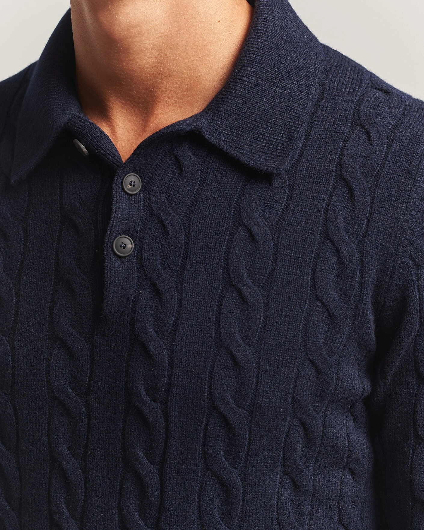 Herr | Tröjor | Gran Sasso | Wool/Cashmere Cable Polo Navy