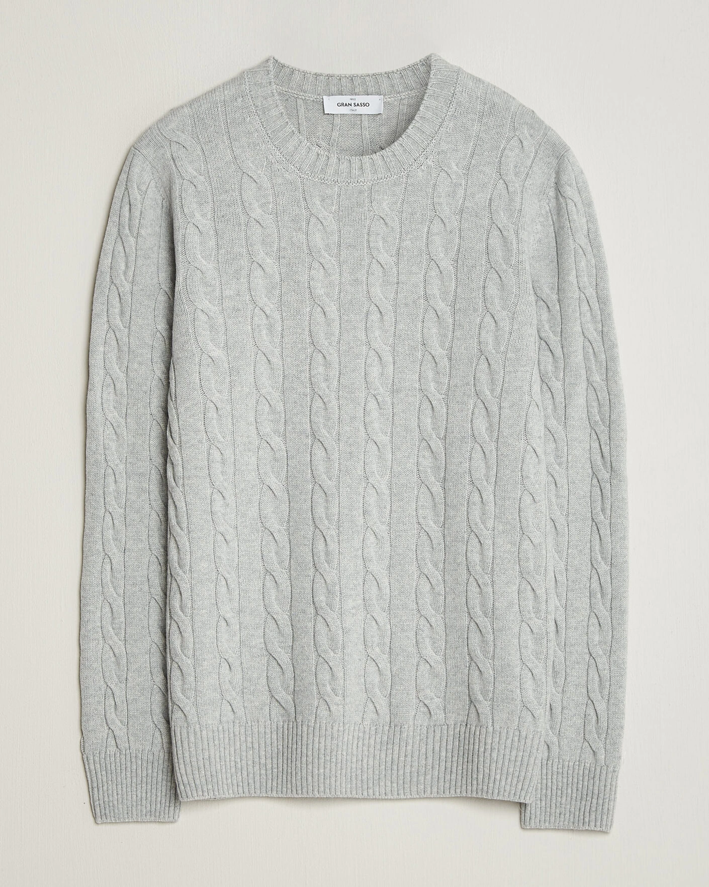 Herr | Tröjor | Gran Sasso | Wool/Cashmere Cable Crew Neck Light Grey Melange