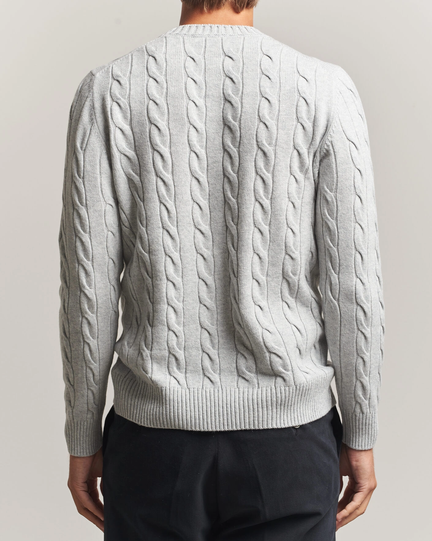 Herr | Tröjor | Gran Sasso | Wool/Cashmere Cable Crew Neck Light Grey Melange