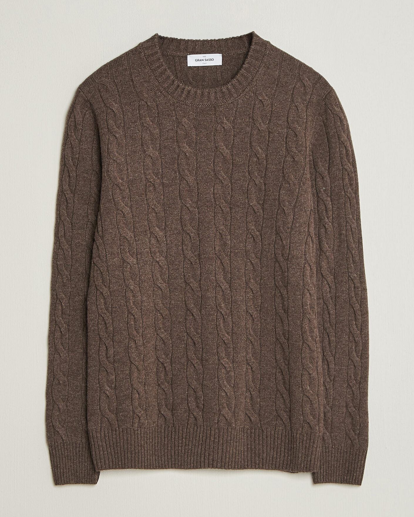 Herr | Tröjor | Gran Sasso | Wool/Cashmere Cable Crew Neck Dark Brown Melange