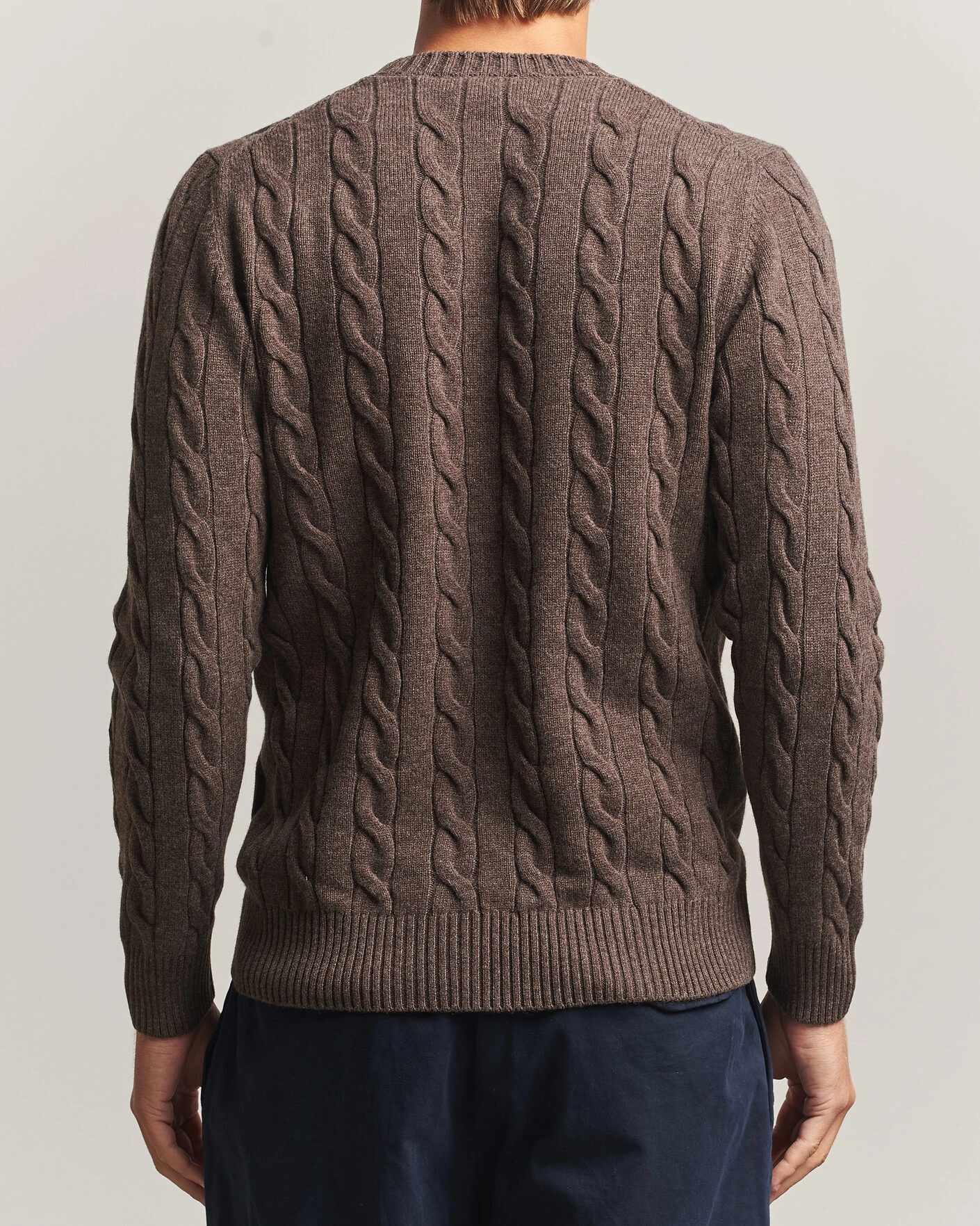 Herr | Tröjor | Gran Sasso | Wool/Cashmere Cable Crew Neck Dark Brown Melange
