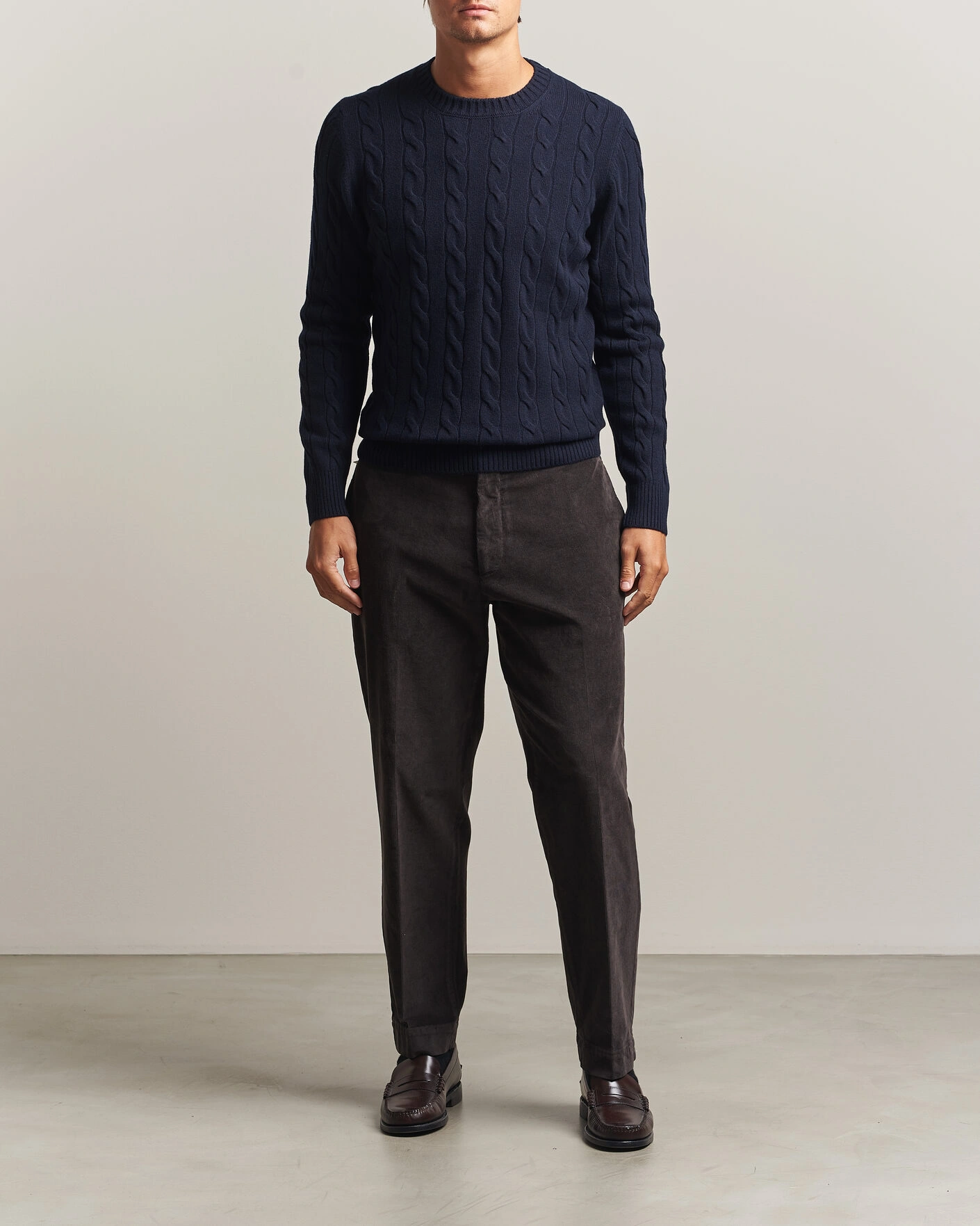 Herr | Tröjor | Gran Sasso | Wool/Cashmere Cable Crew Neck Navy