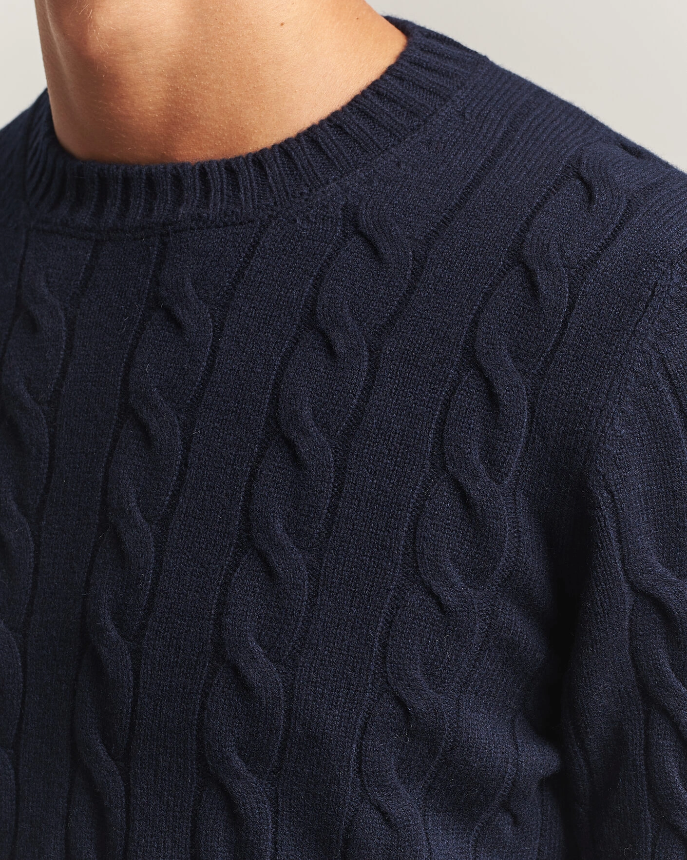 Herr | Tröjor | Gran Sasso | Wool/Cashmere Cable Crew Neck Navy