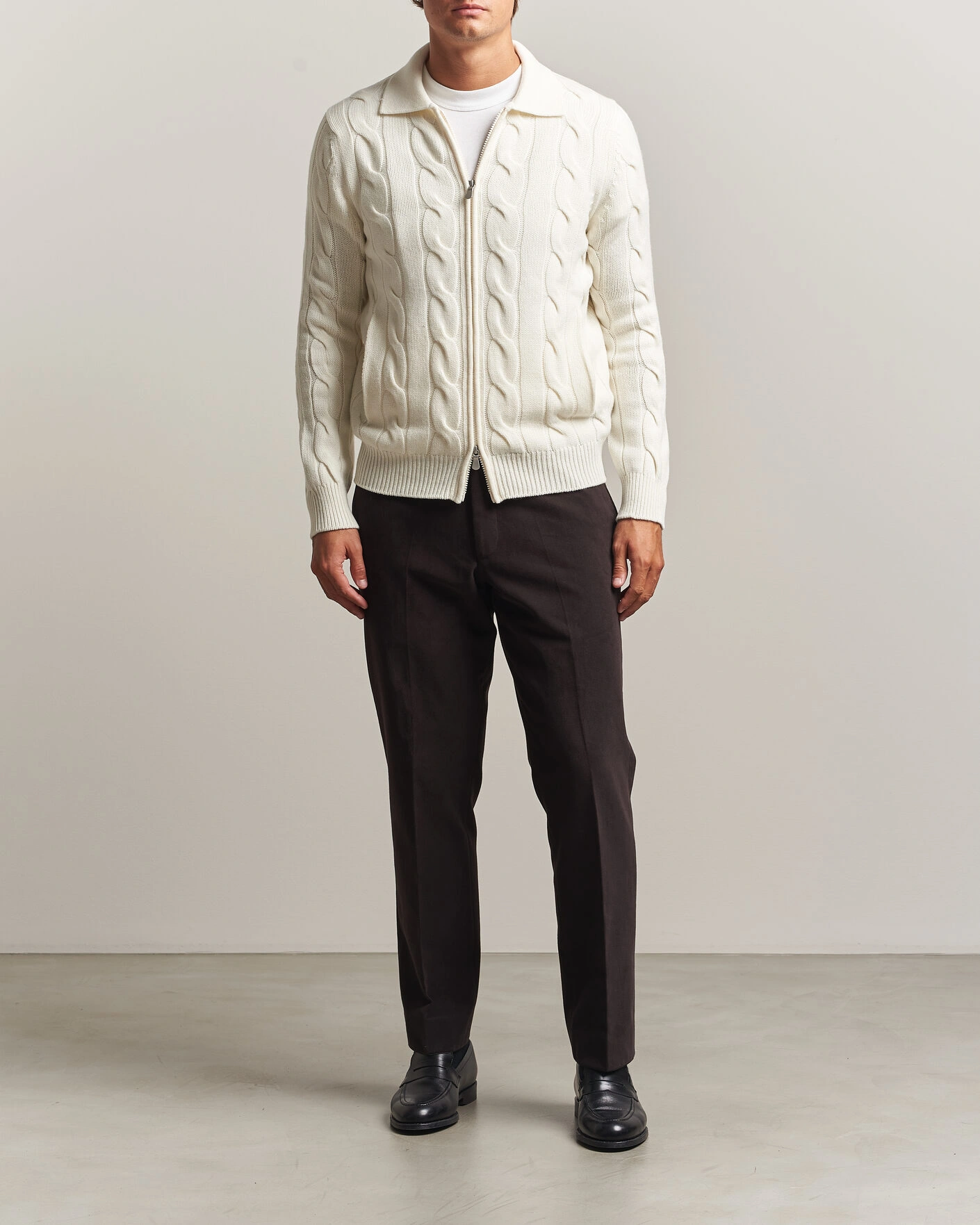 Herr | Tröjor | Gran Sasso | Wool/Cashmere Cable Full Zip Cream