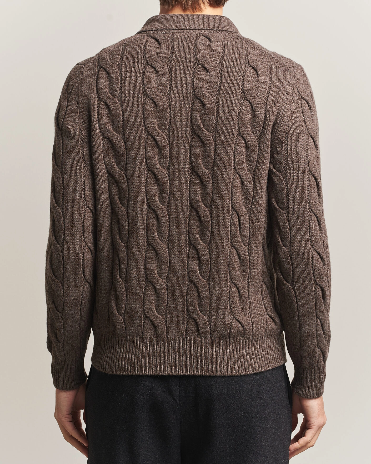 Herr | Tröjor | Gran Sasso | Wool/Cashmere Cable Full Zip Dark Brown Melange