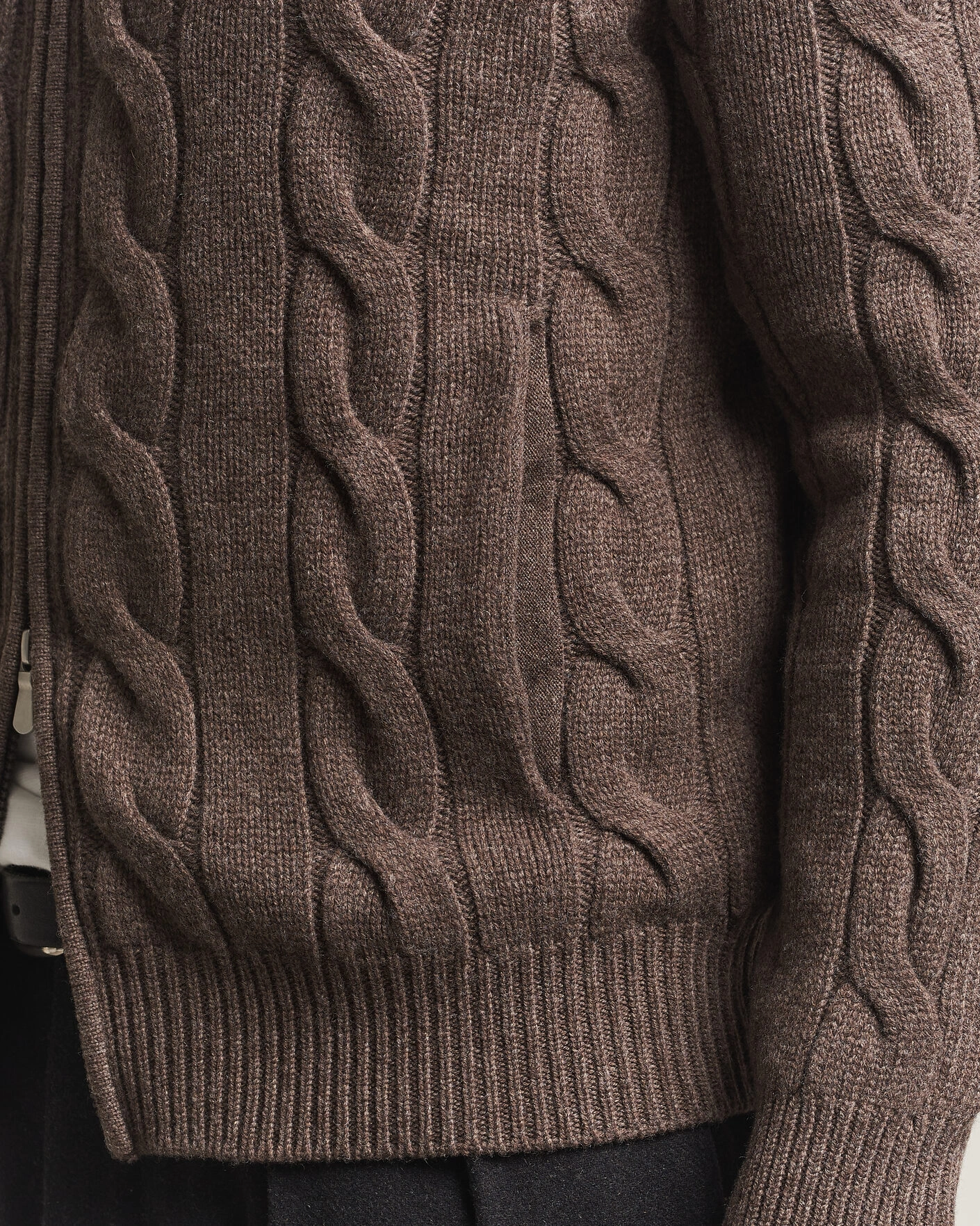 Herr | Tröjor | Gran Sasso | Wool/Cashmere Cable Full Zip Dark Brown Melange