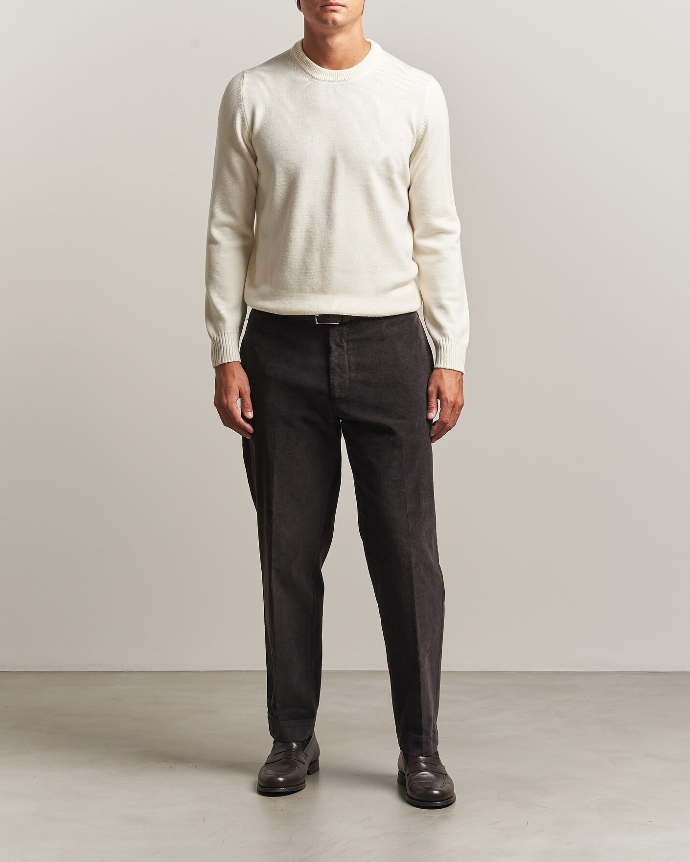 Herr | Tröjor | Gran Sasso | Merino Knitted Crew Neck Cream