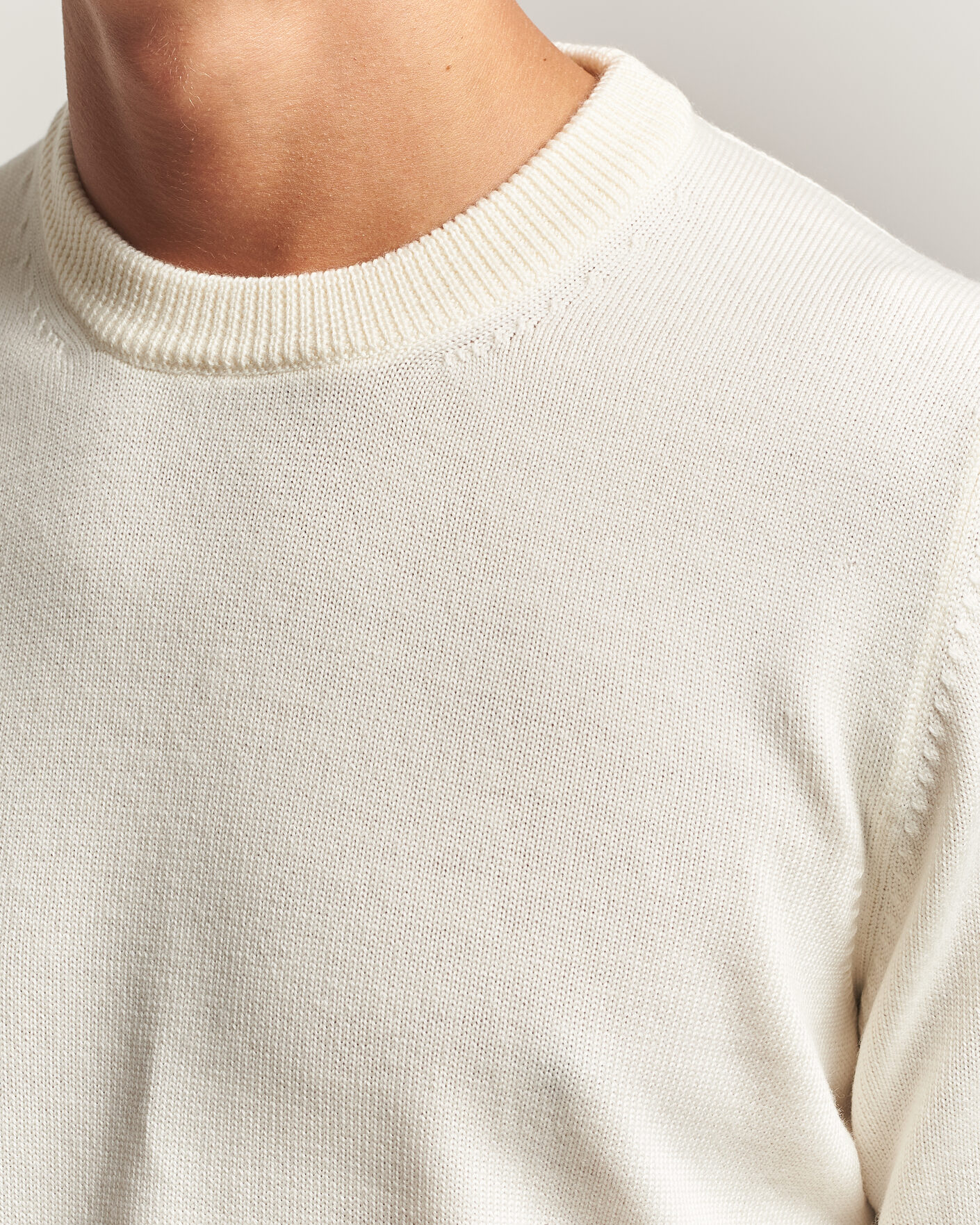 Herr | Tröjor | Gran Sasso | Merino Knitted Crew Neck Cream