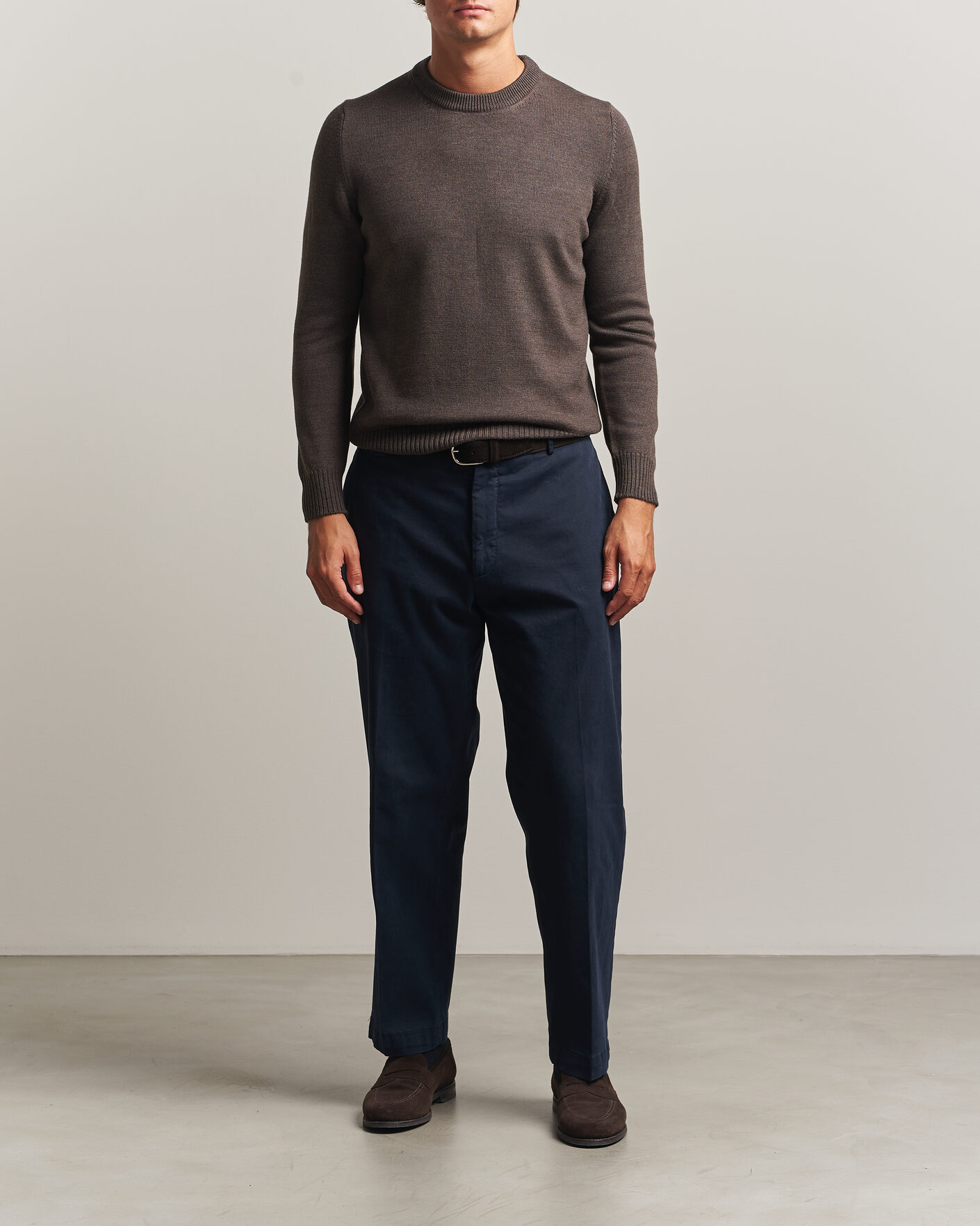 Herr | Tröjor | Gran Sasso | Merino Knitted Crew Neck Brown Melange