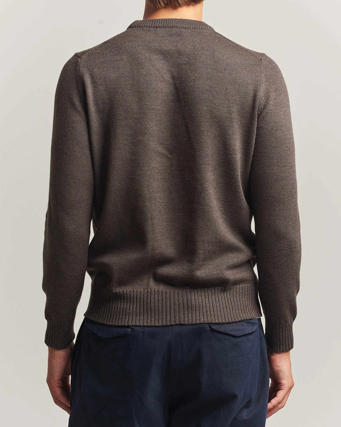 Herr | Tröjor | Gran Sasso | Merino Knitted Crew Neck Brown Melange