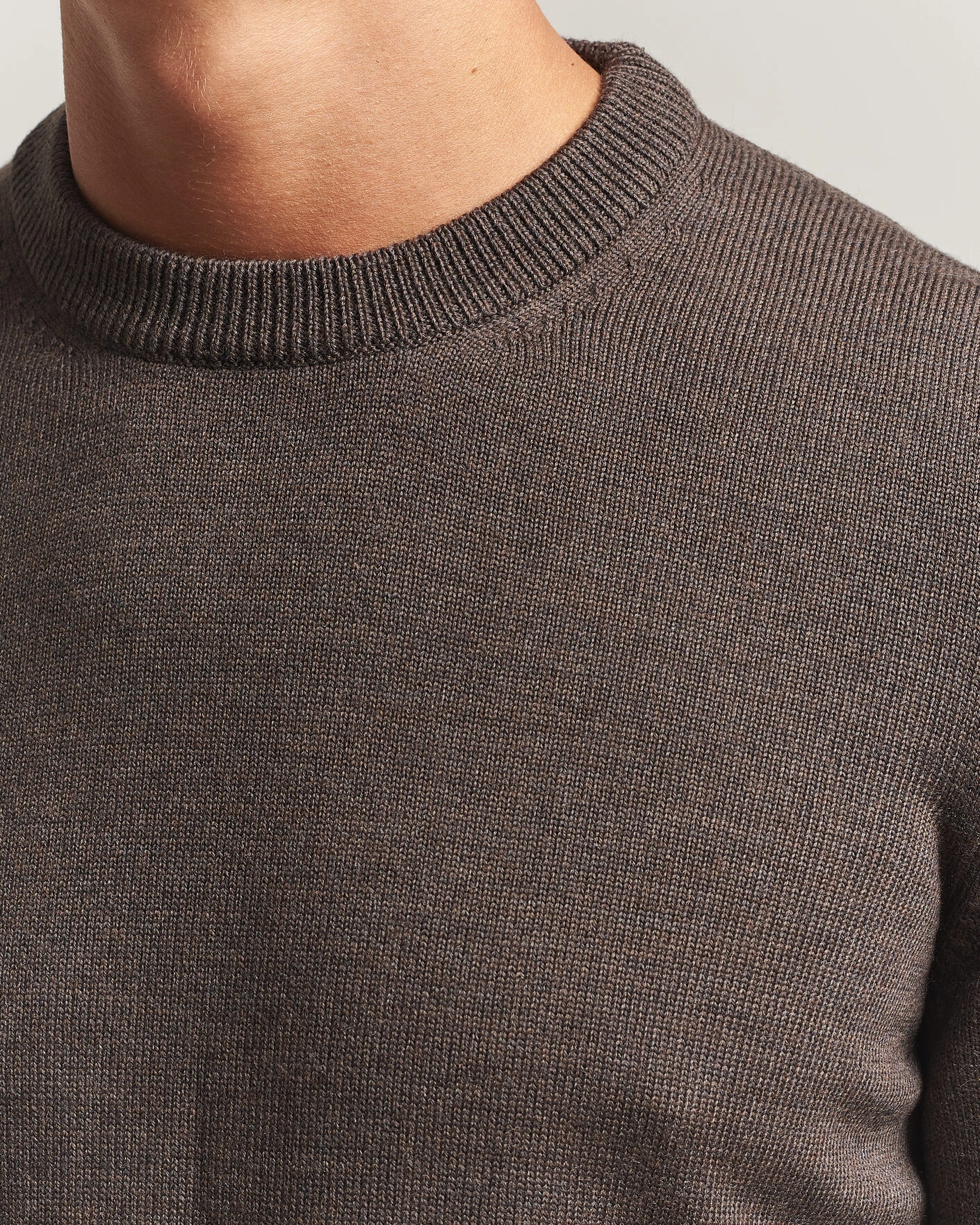 Herr | Tröjor | Gran Sasso | Merino Knitted Crew Neck Brown Melange