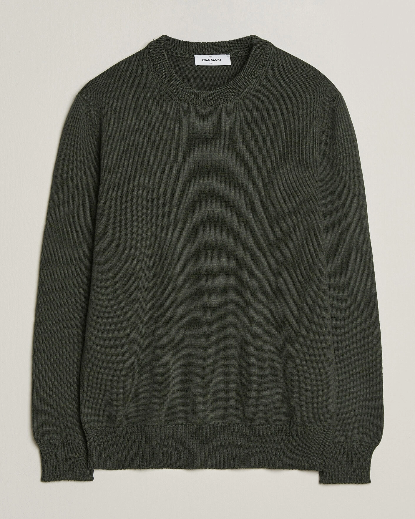 Herr | Tröjor | Gran Sasso | Merino Knitted Crew Neck Olive Melange