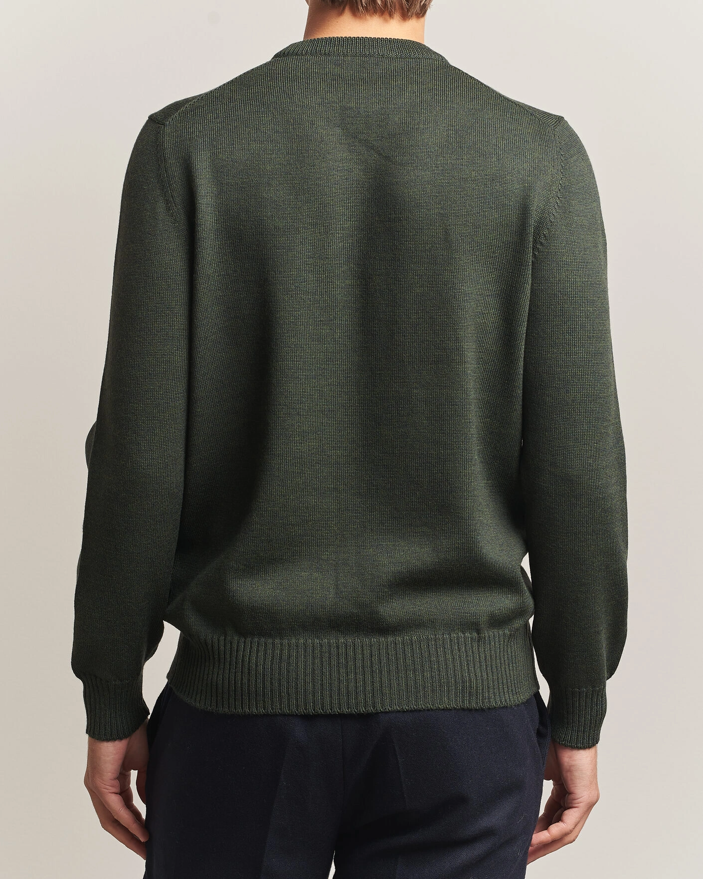 Herr | Tröjor | Gran Sasso | Merino Knitted Crew Neck Olive Melange