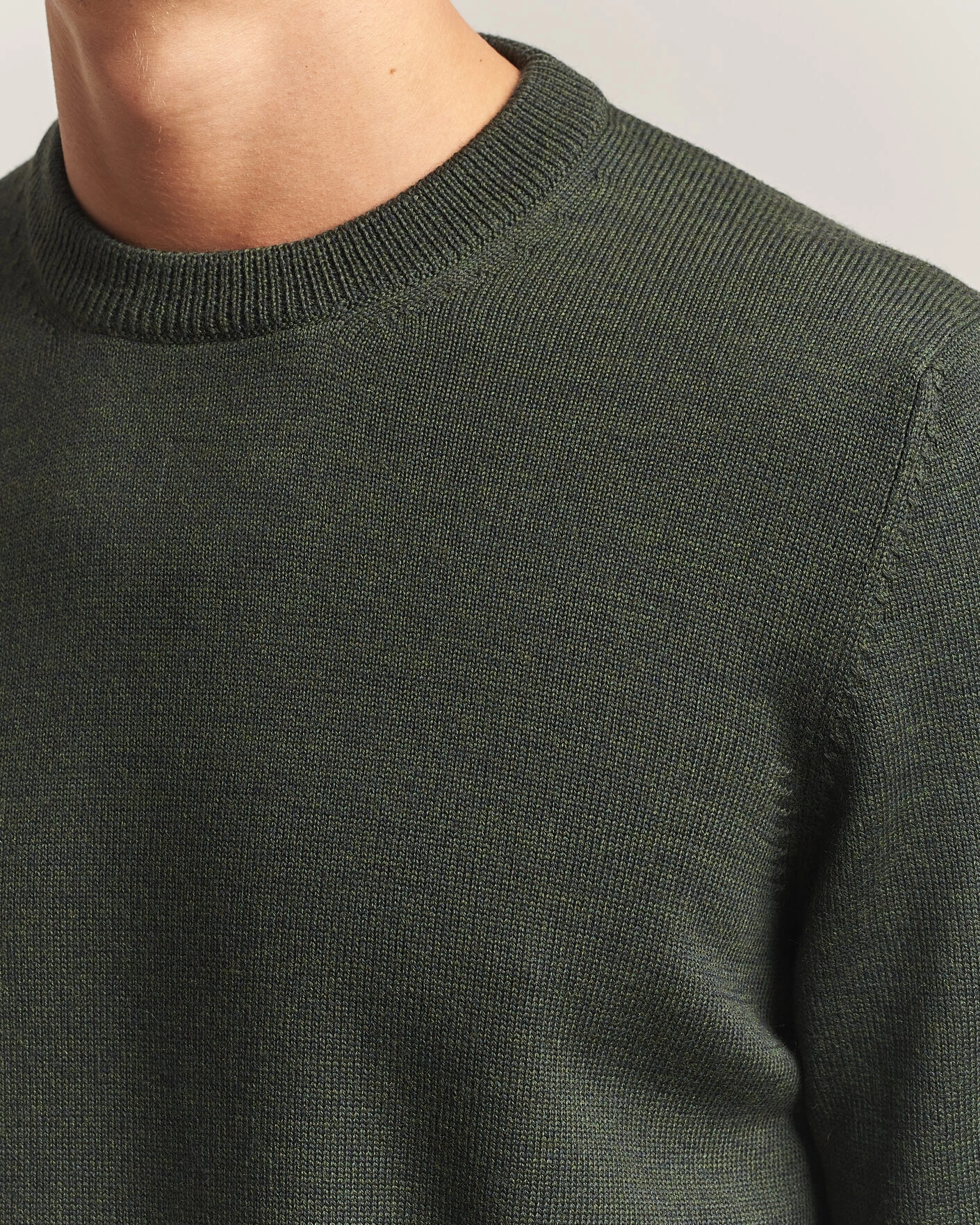 Herr | Tröjor | Gran Sasso | Merino Knitted Crew Neck Olive Melange