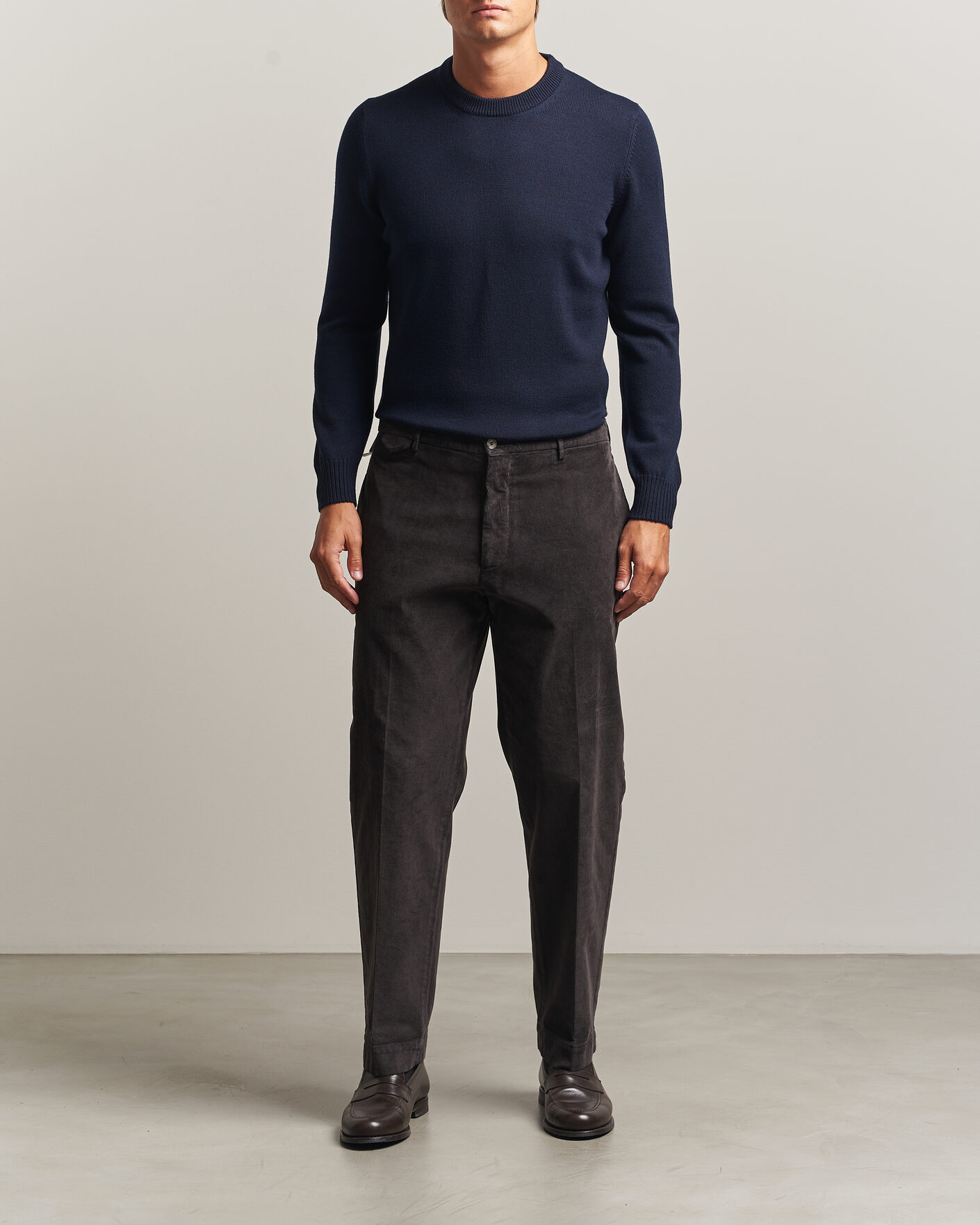 Herr | Tröjor | Gran Sasso | Merino Knitted Crew Neck Navy