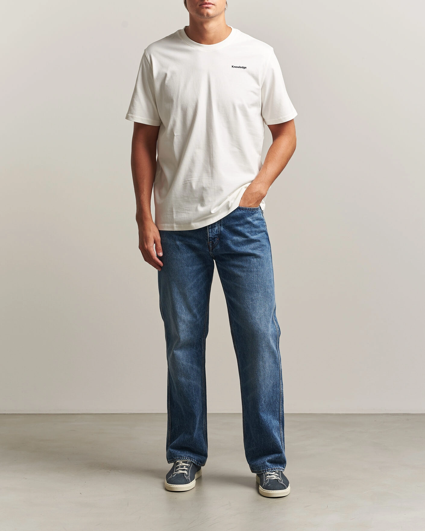 Herr | T-Shirts | KnowledgeCotton Apparel | Back Print T-Shirt Egret