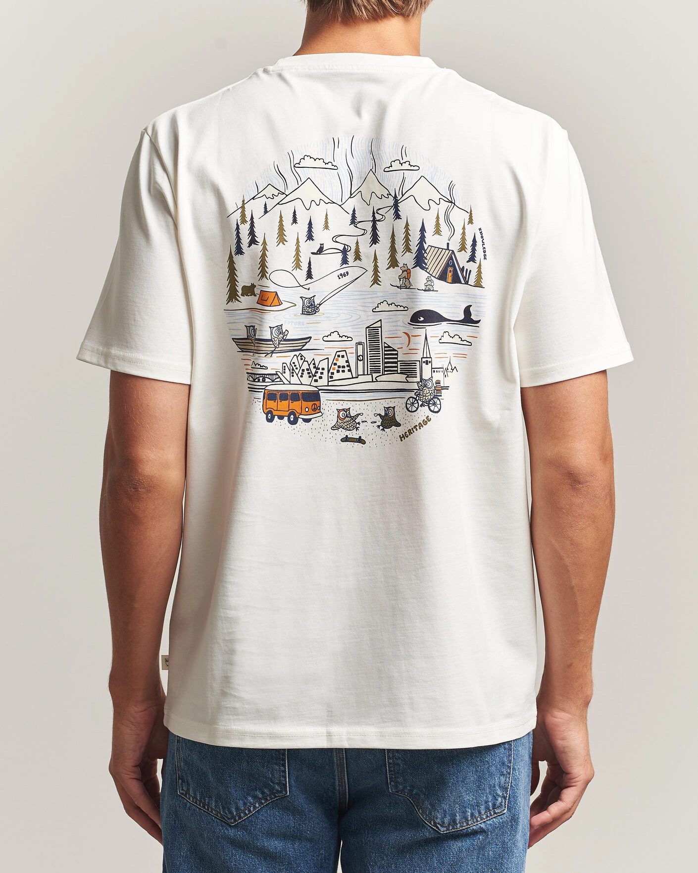 Herr | T-Shirts | KnowledgeCotton Apparel | Back Print T-Shirt Egret