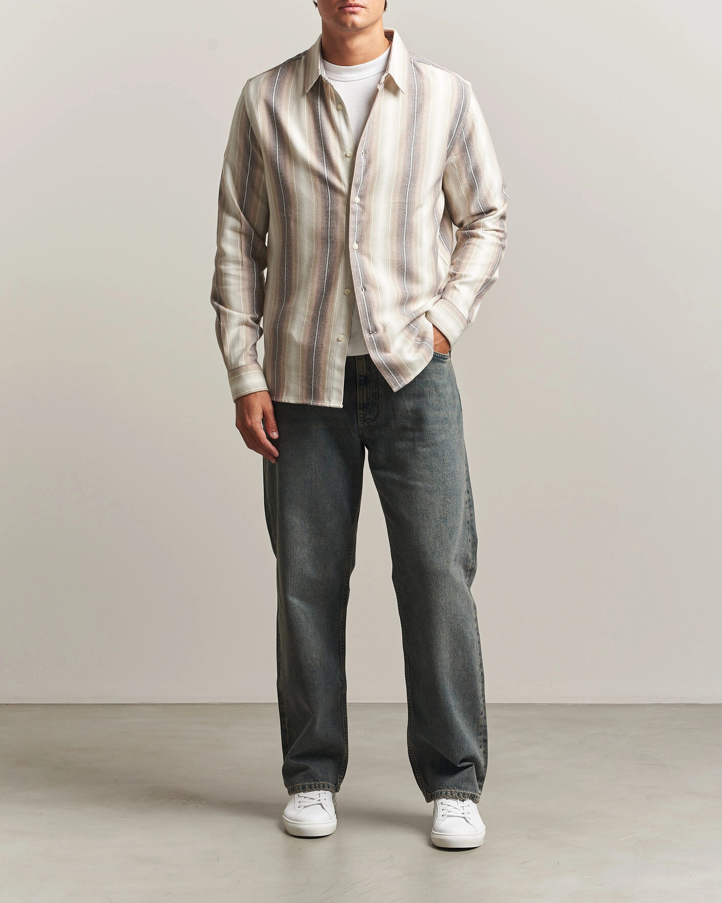 Herr | Skjortor | KnowledgeCotton Apparel | Dune Regular Stripe Shirt Creme