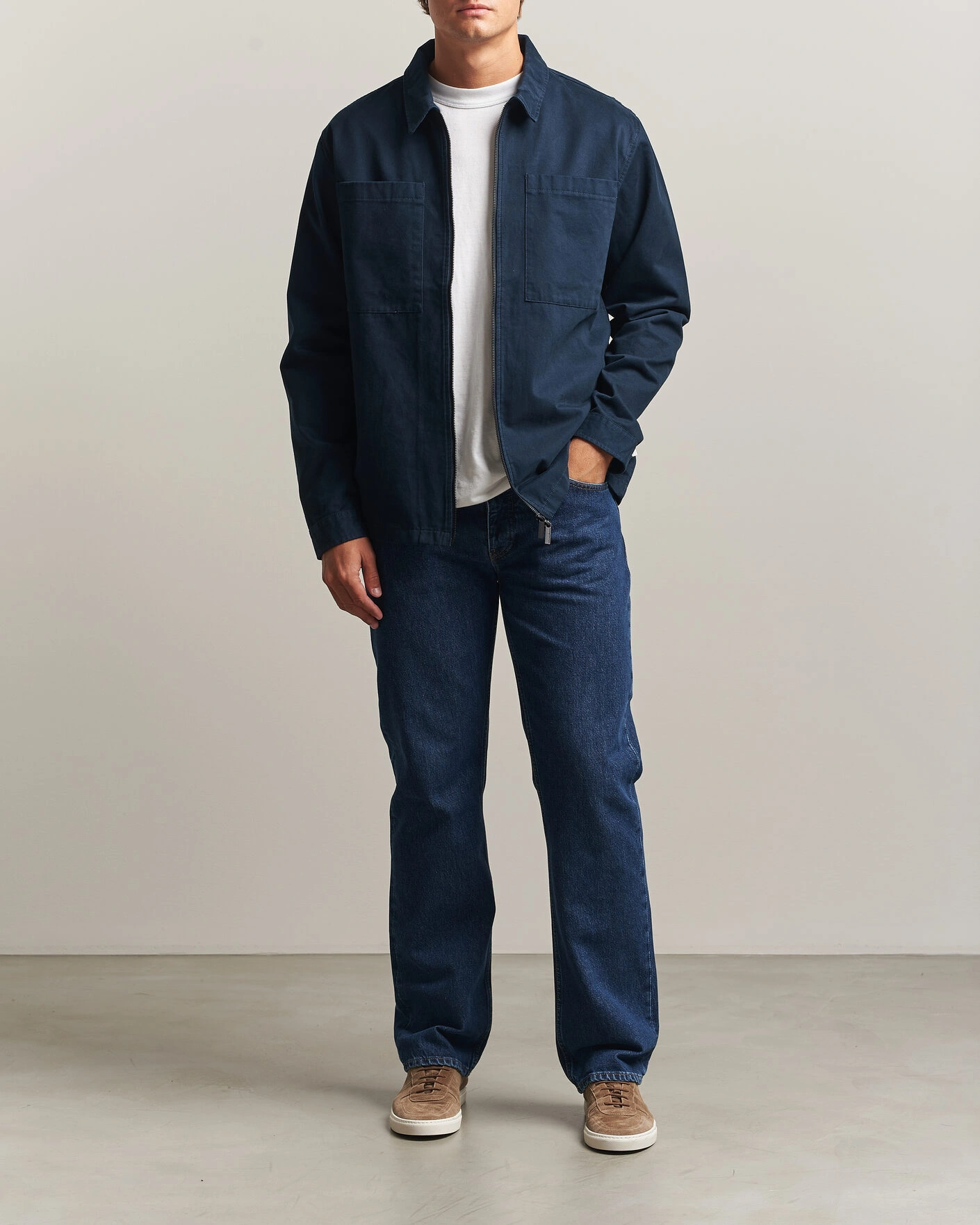 Herr | Skjortor | KnowledgeCotton Apparel | Twill Zip Overshirt Total Eclipse