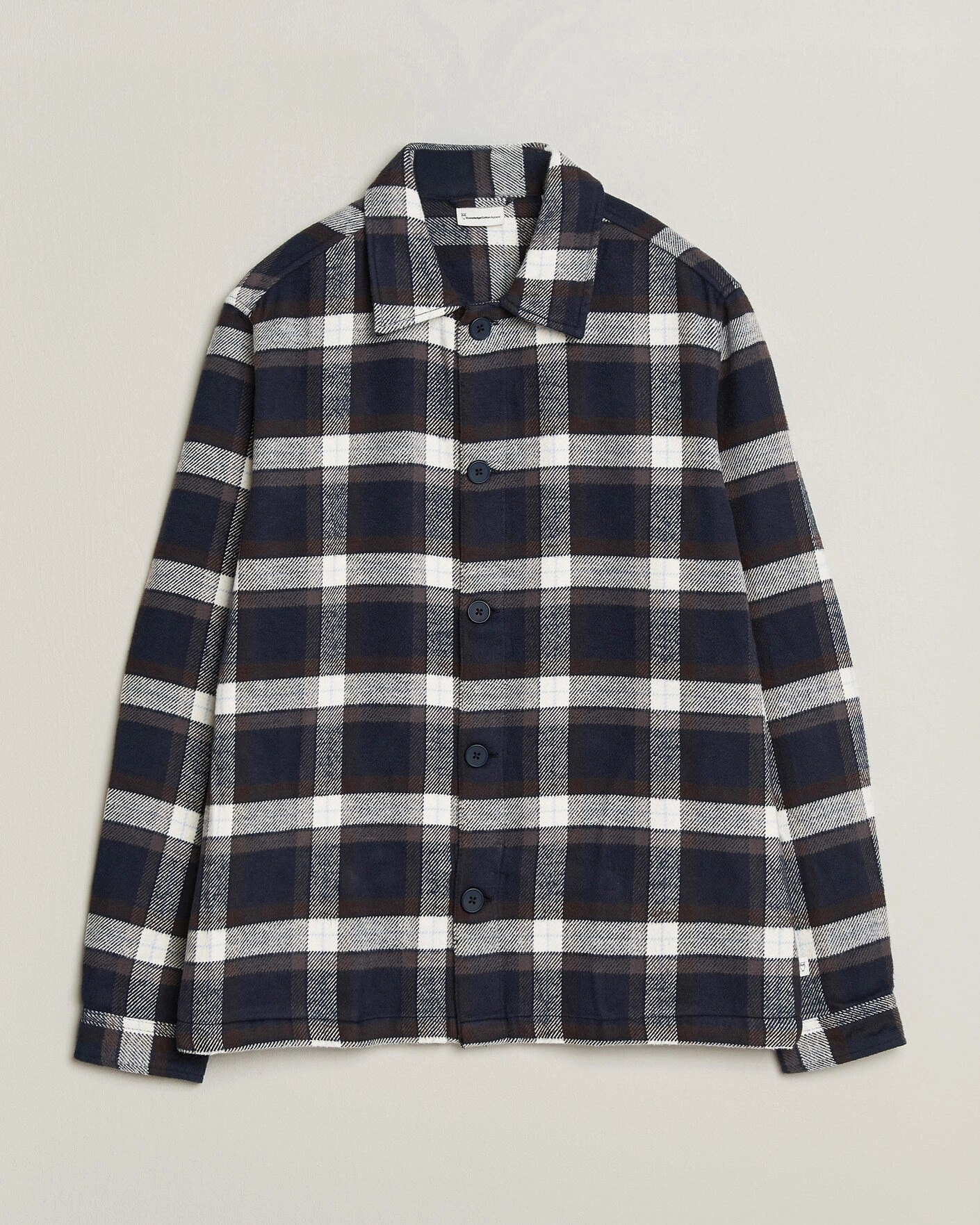 Herr | Skjortor | KnowledgeCotton Apparel | Flannel Check Overshirt Navy