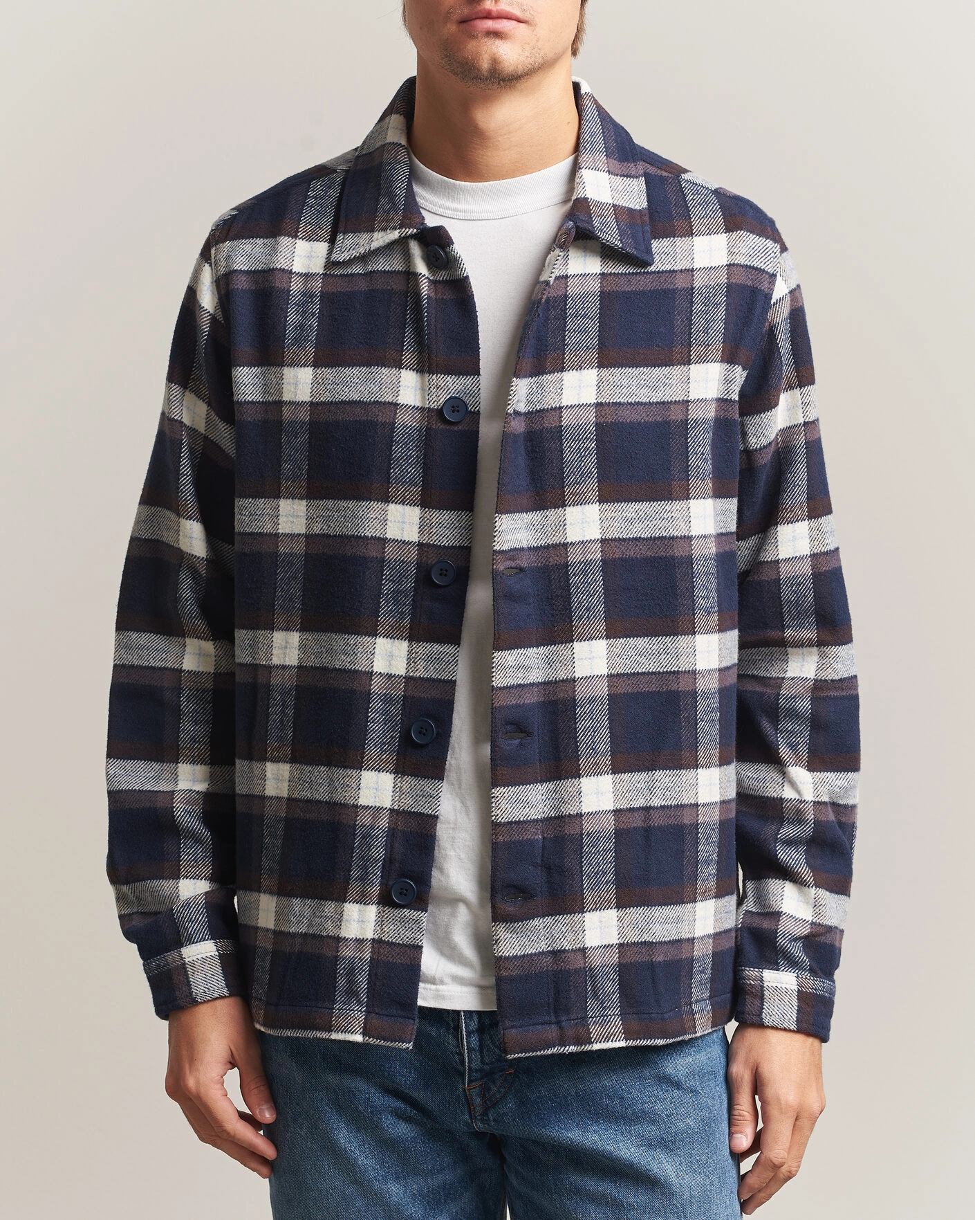Herr | Skjortor | KnowledgeCotton Apparel | Flannel Check Overshirt Navy