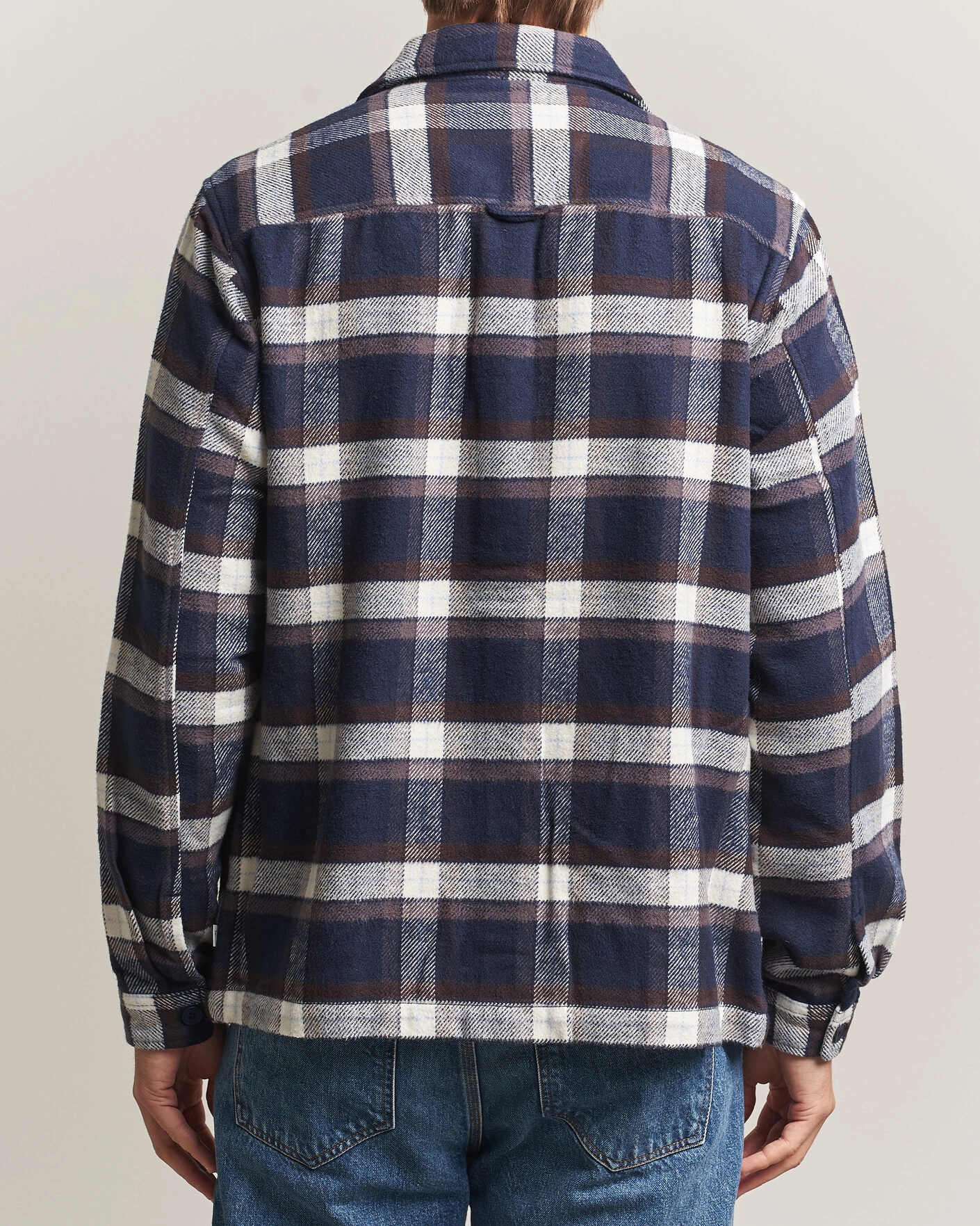 Herr | Skjortor | KnowledgeCotton Apparel | Flannel Check Overshirt Navy