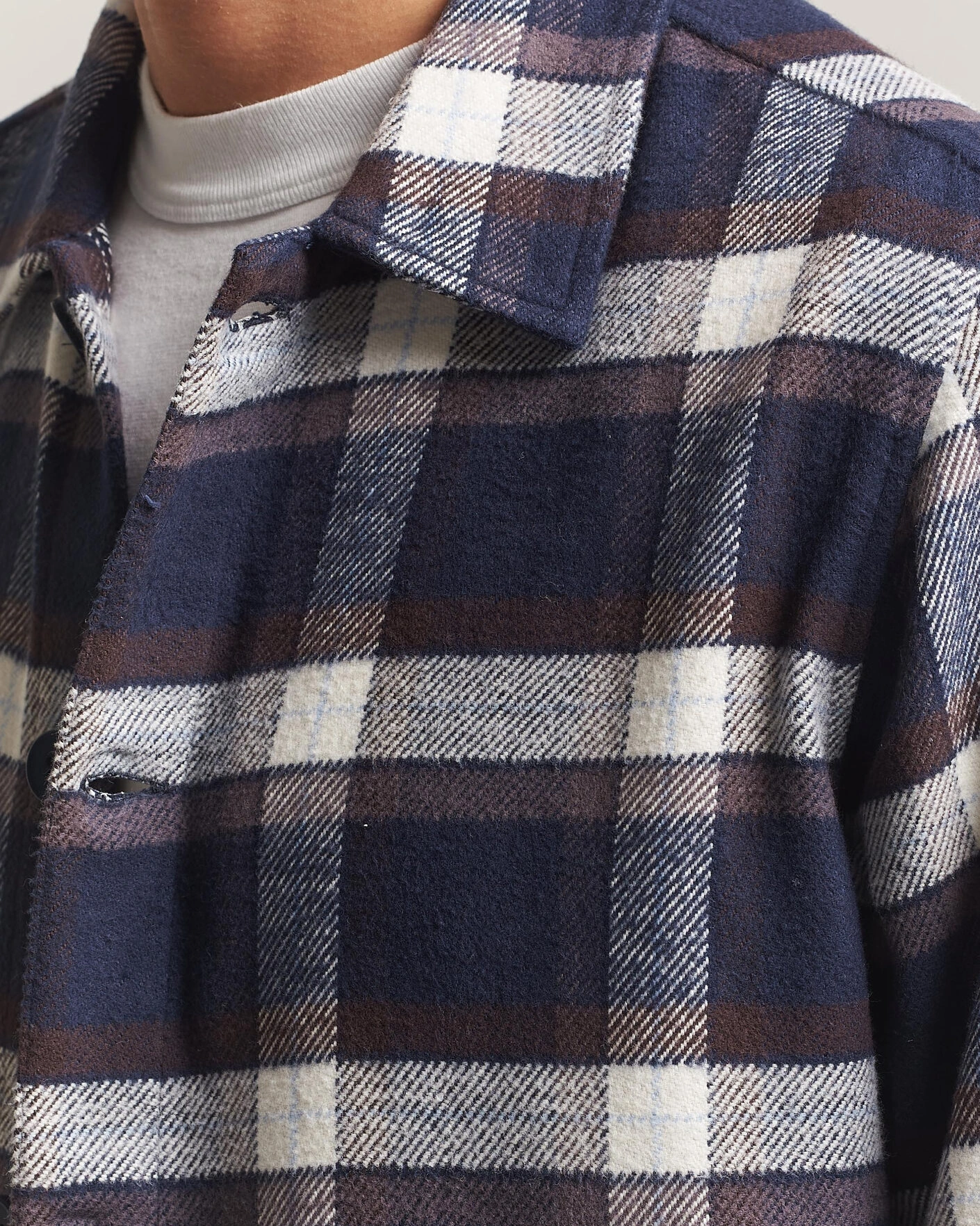Herr | Skjortor | KnowledgeCotton Apparel | Flannel Check Overshirt Navy