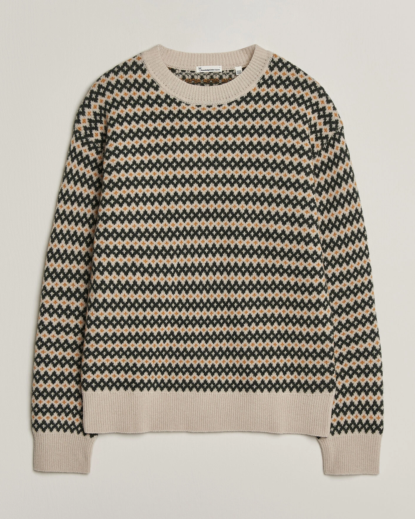 Herr | Tröjor | KnowledgeCotton Apparel | Lambswool Jaquard Sweater Green